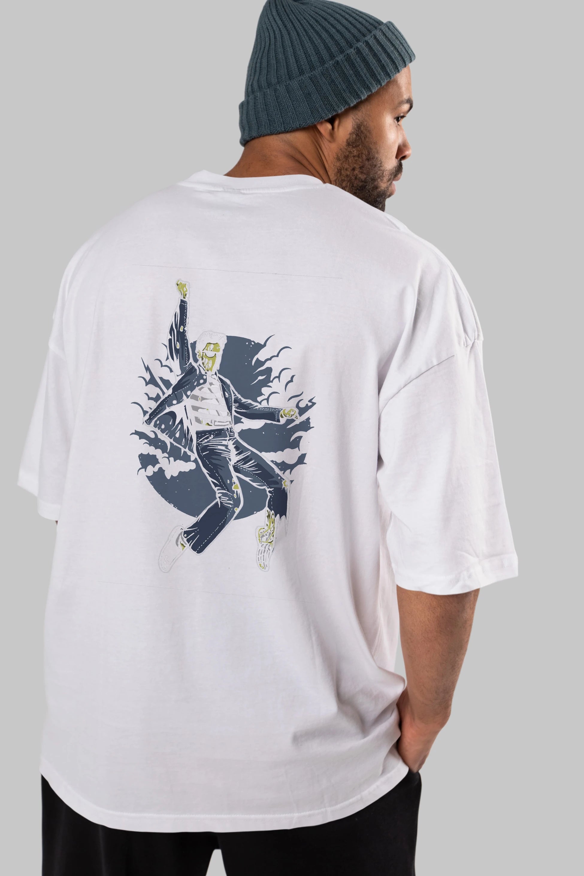 Zombie King Arka Baskılı Oversize t-shirt Erkek Kadın Unisex %100 Pamuk