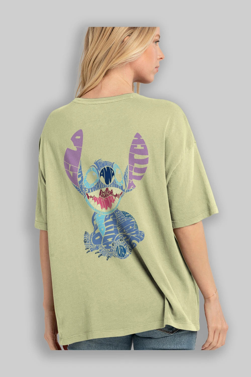 Stitch Arka Baskılı Oversize t-shirt %100 pamuk Erkek Kadın Unisex