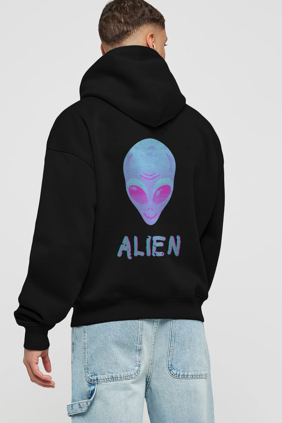 Alien Arka Baskılı Oversize Hoodie Kapüşonlu Sweatshirt Erkek Kadın Unisex