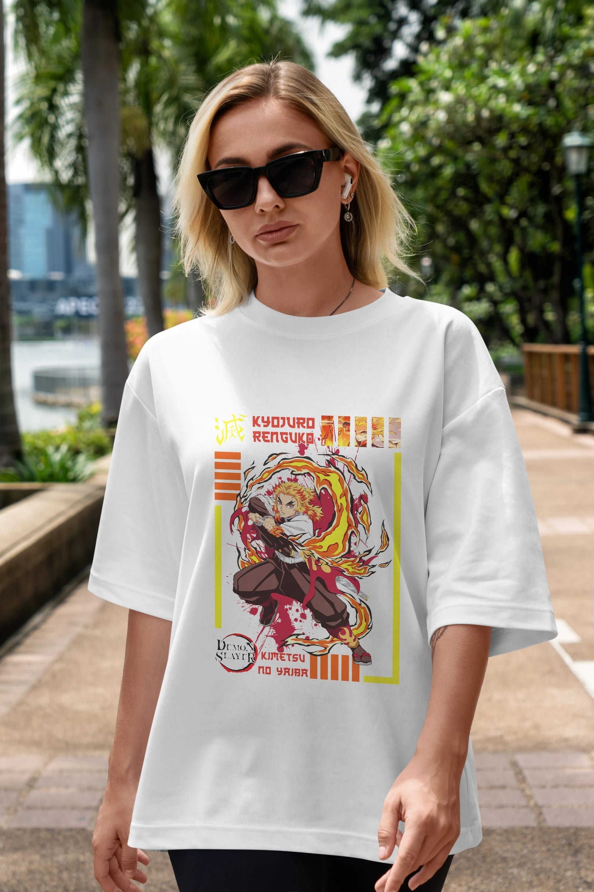 KYOJURO RENGOKU Anime Ön Baskılı Oversize t-shirt %100 pamuk Erkek Kadın Unisex