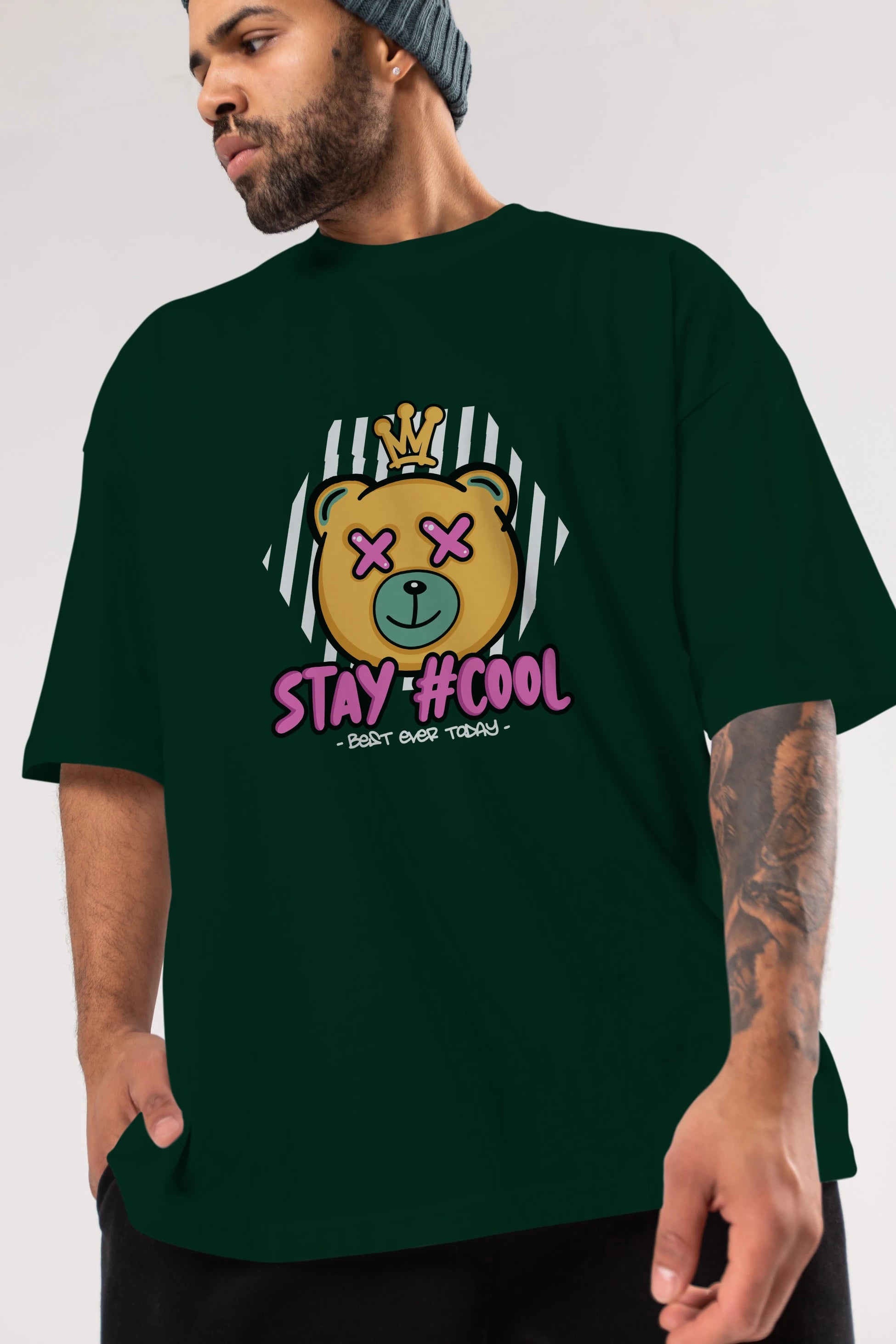 Stay Cool Bear Ön Baskılı Oversize t-shirt Erkek Kadın Unisex