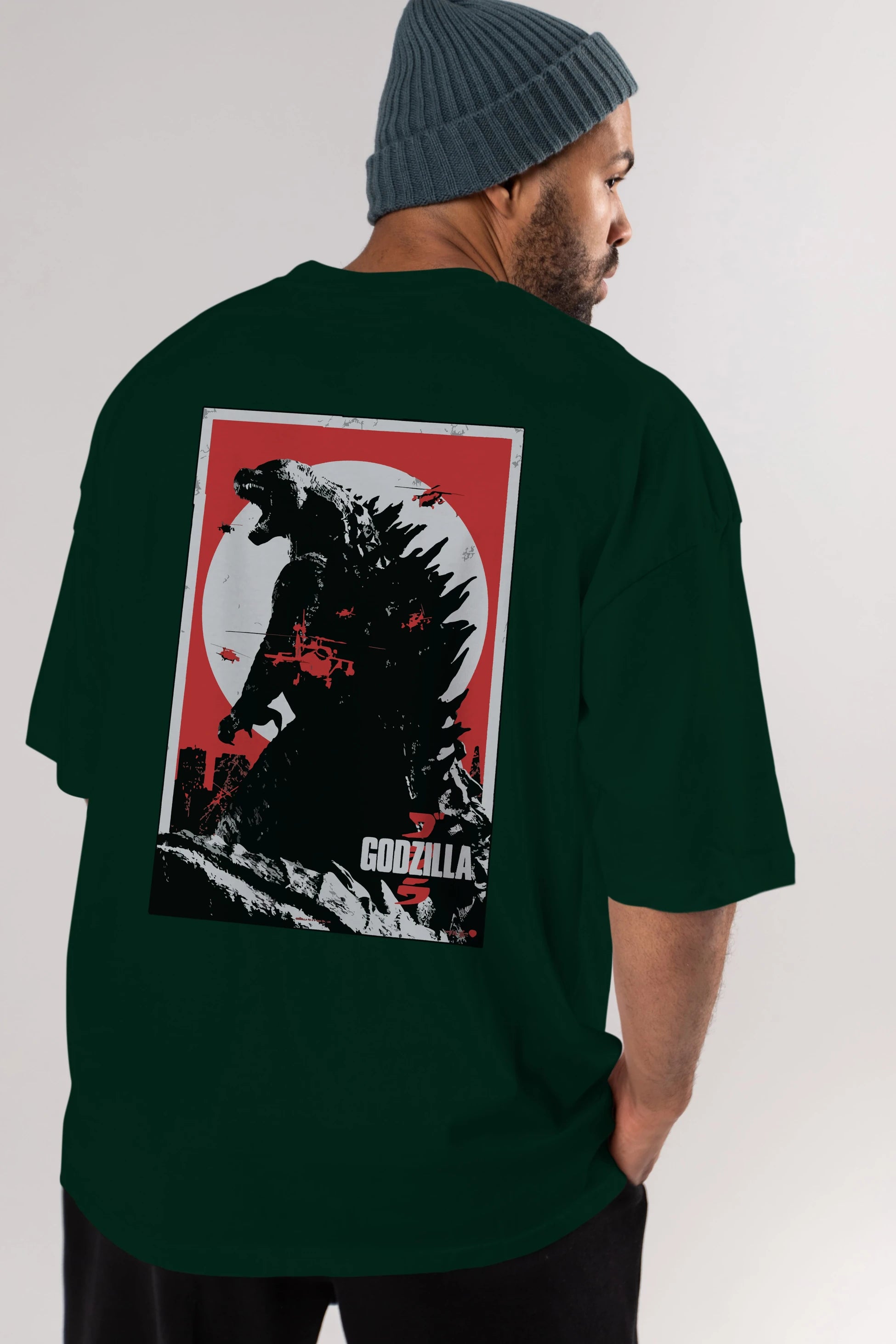 Godzilla (2) Arka Baskılı Oversize t-shirt Erkek Kadın Unisex %100 Pamuk Bisiklet Yaka tişort