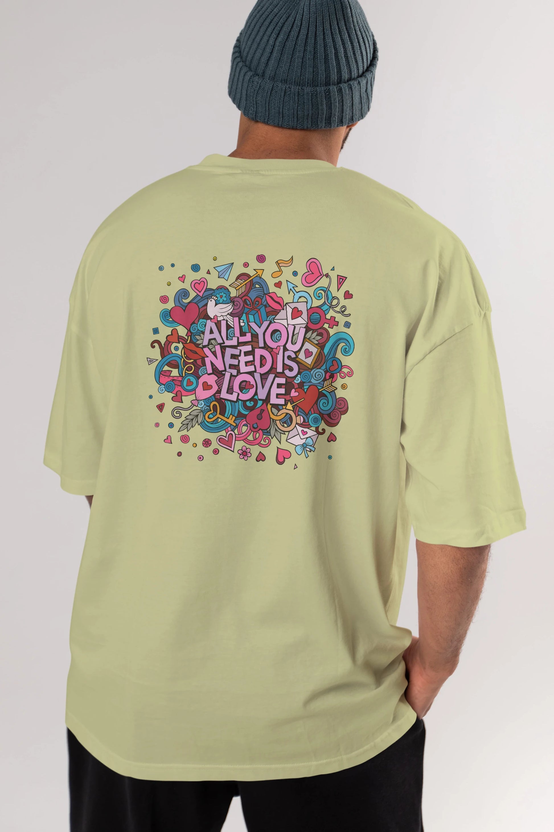 Cute Fun Colorful Heart Art Love Arka Baskılı Oversize t-shirt Erkek Kadın Unisex