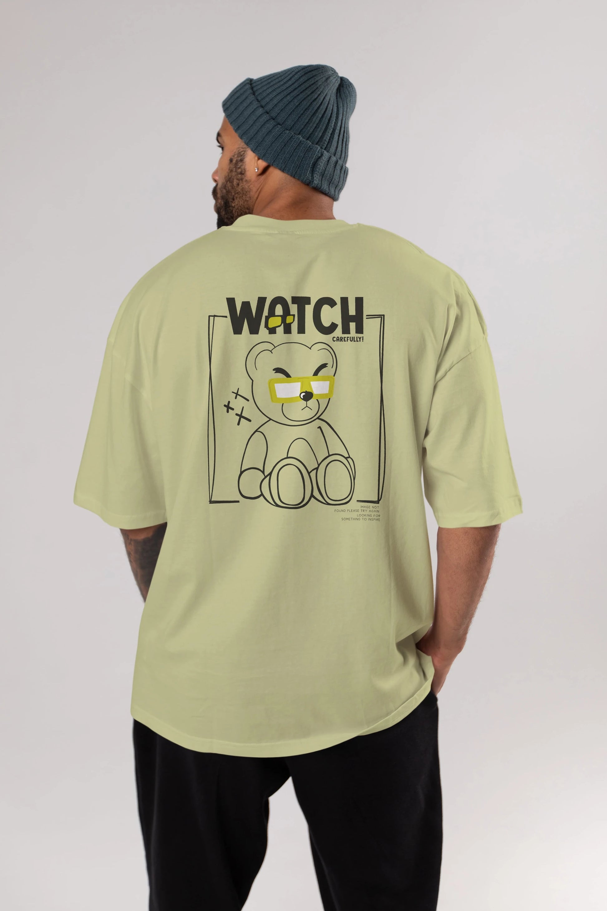 Watch Carefully Bear Arka Baskılı Oversize t-shirt Erkek Kadın Unisex