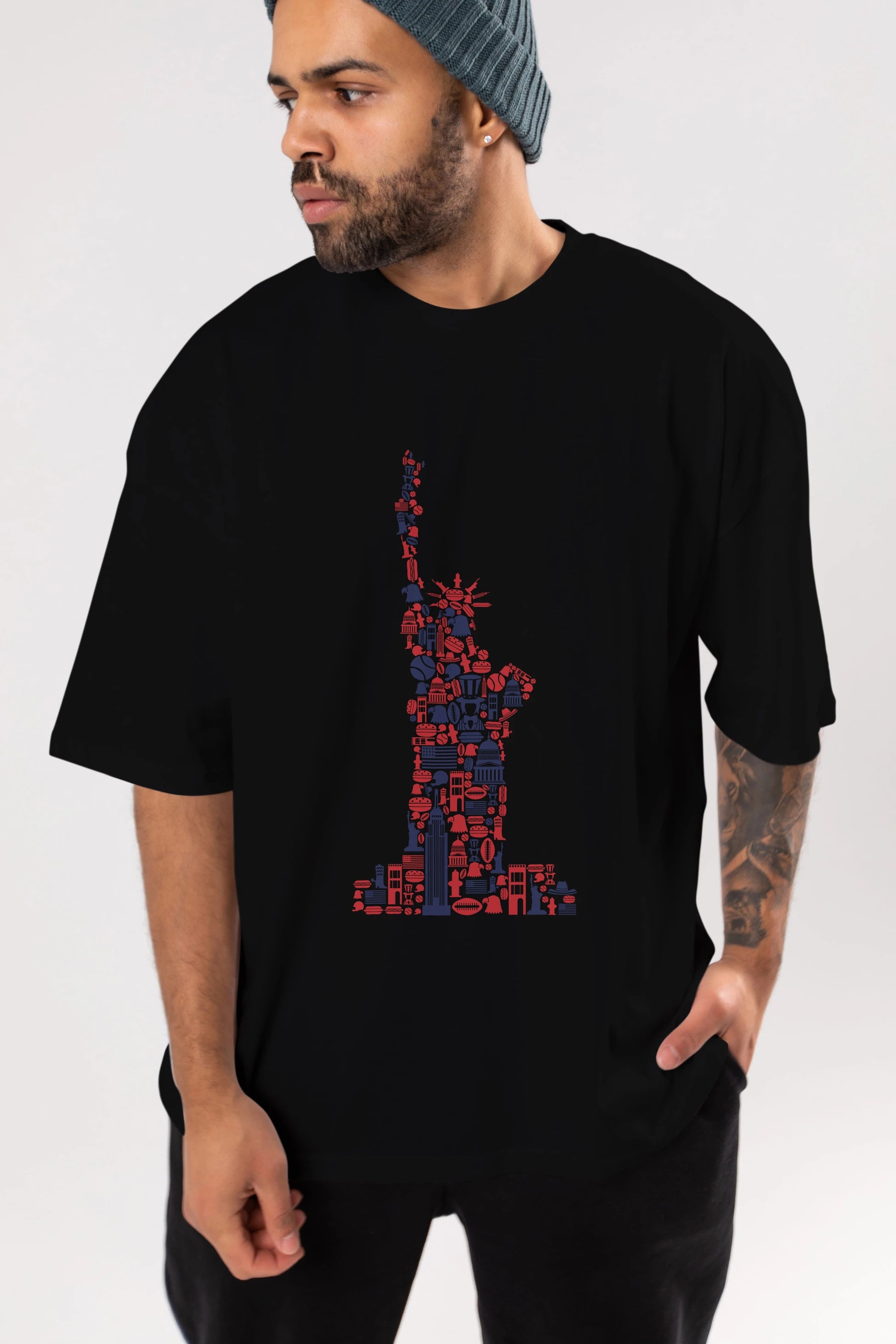 Liberty Ön Baskılı Oversize t-shirt %100 pamuk Erkek Kadın Unisex