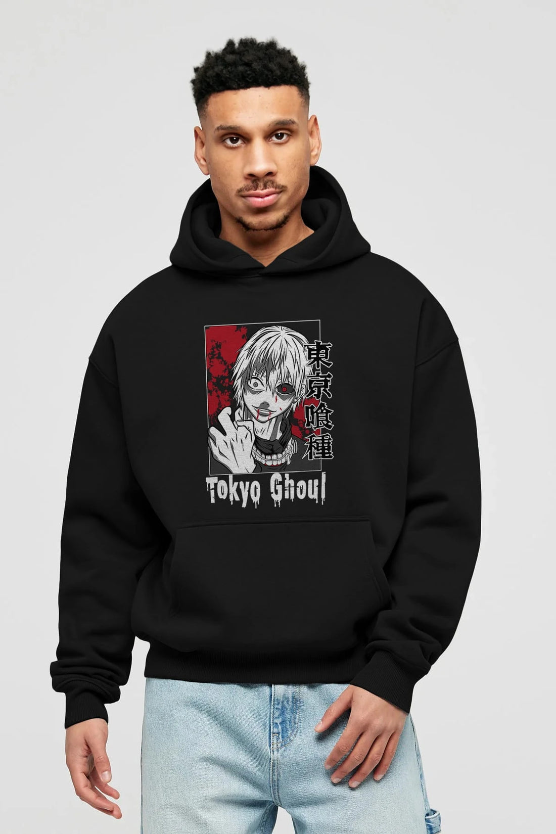 Kaneki Ken TOKYO GHOUL Anime Ön Baskılı Hoodie Oversize Kapüşonlu Sweatshirt Erkek Kadın Unisex