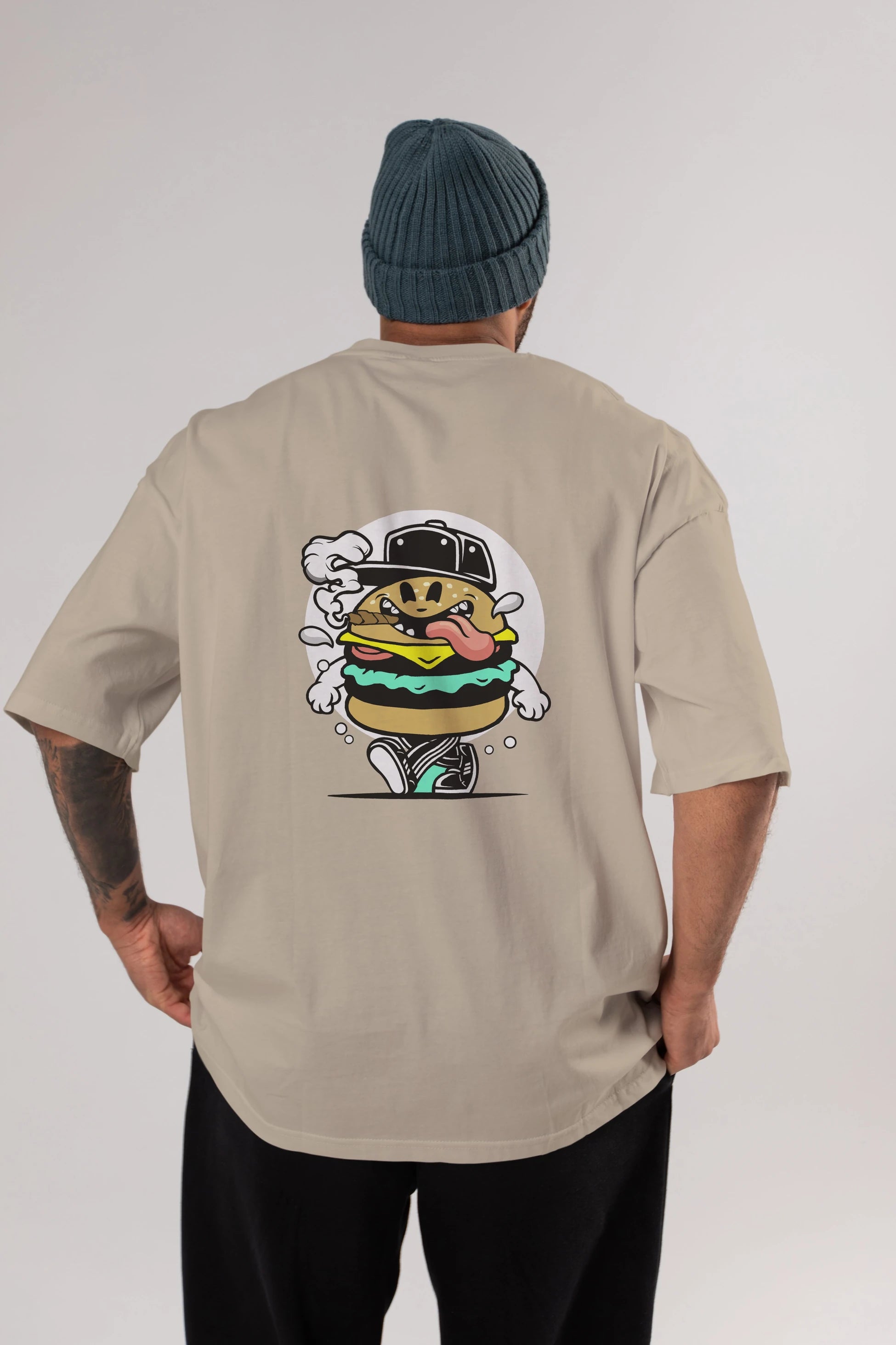 Burger Guy Arka Baskılı Oversize t-shirt Erkek Kadın Unisex %100 Pamuk tişort
