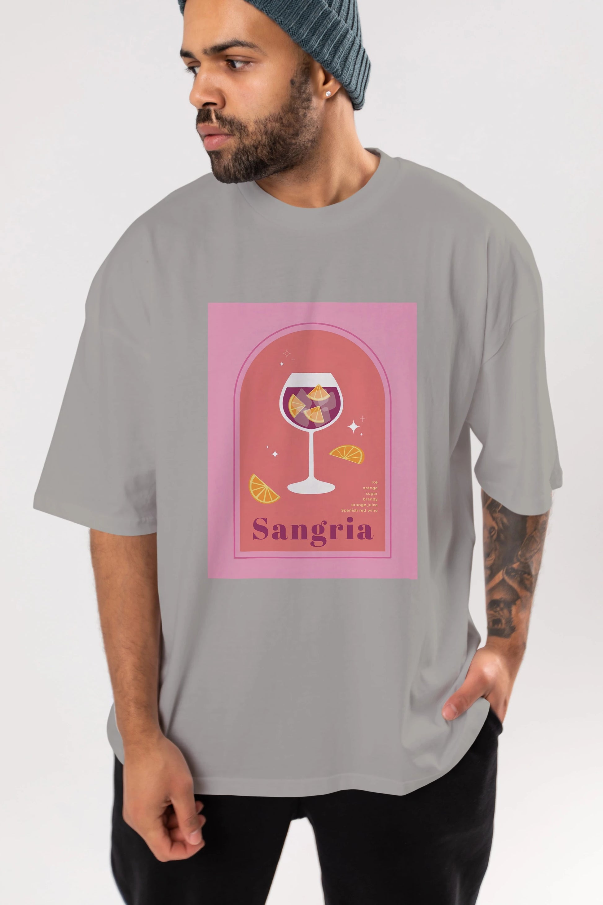Sangria Ön Baskılı Oversize t-shirt Erkek Kadın Unisex %100 Pamuk Bisiklet Yaka tişort