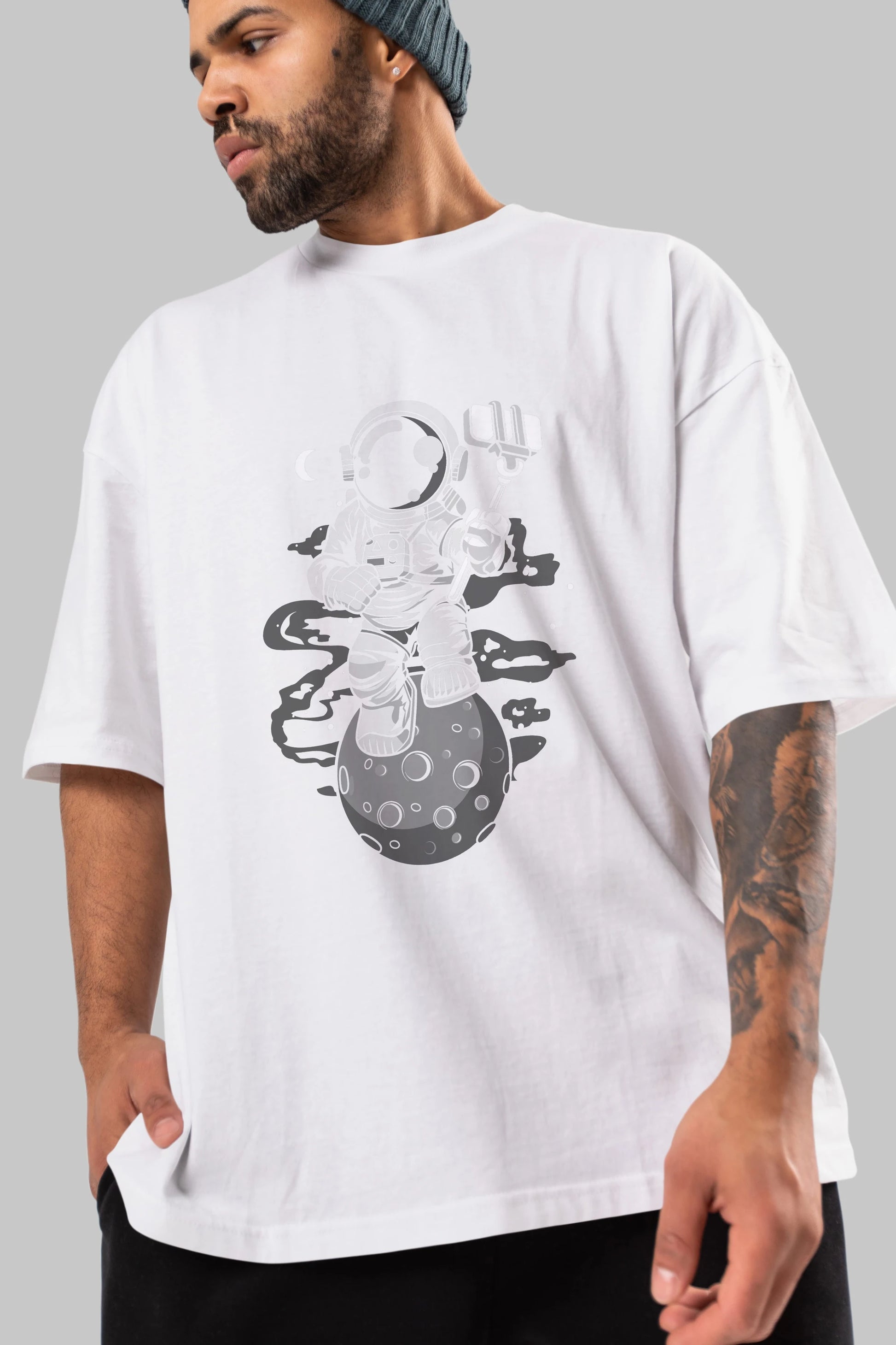 Astronaut Selfie Ön Baskılı Oversize t-shirt Erkek Kadın Unisex