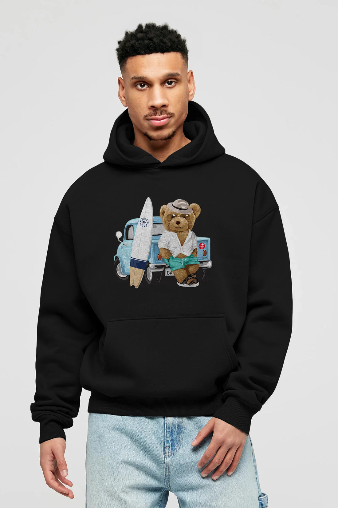Teddy Bear Surf Club Ön Baskılı Hoodie Oversize Kapüşonlu Sweatshirt Erkek Kadın Unisex