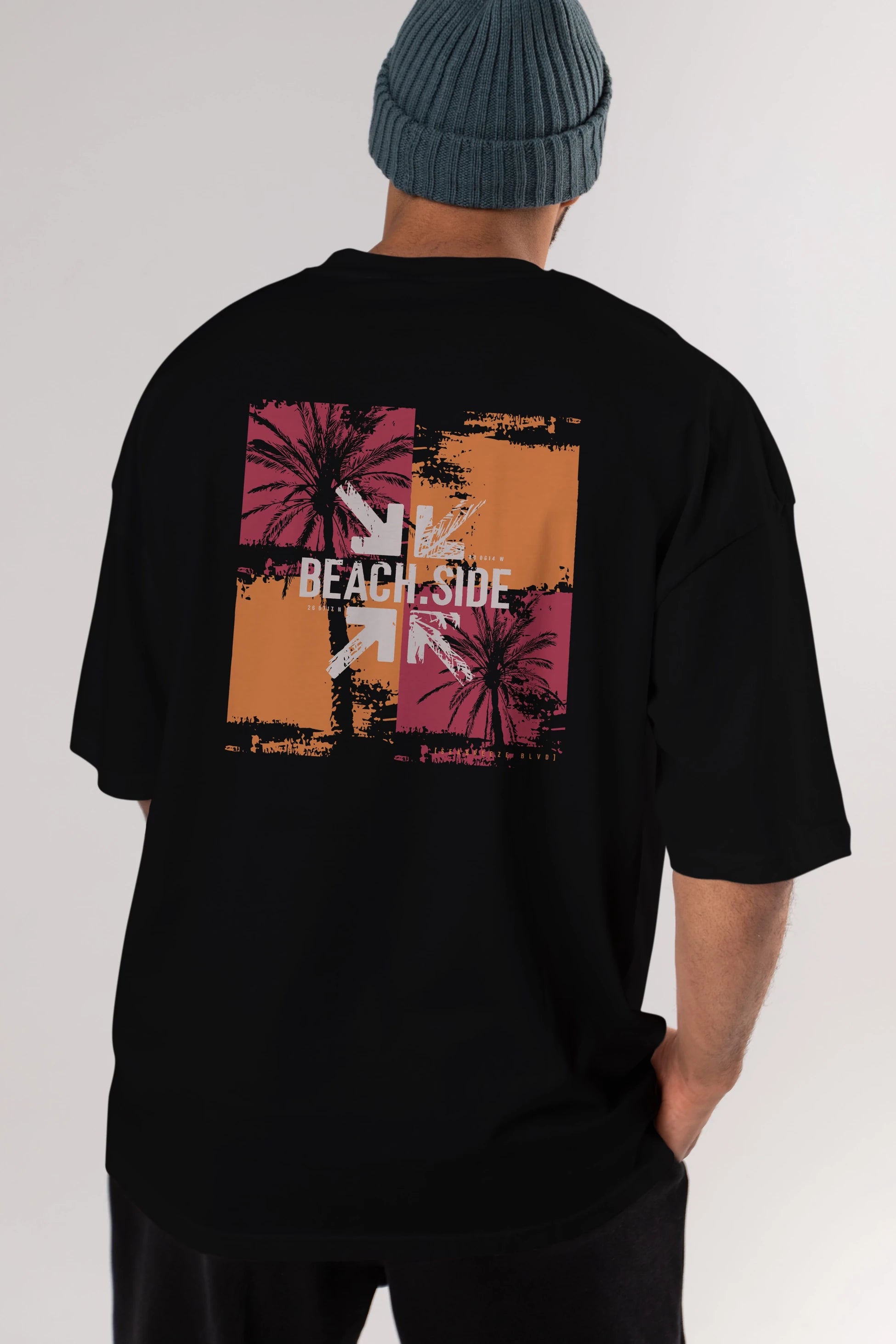 Beach Side Arka Baskılı Oversize t-shirt Erkek Kadın Unisex