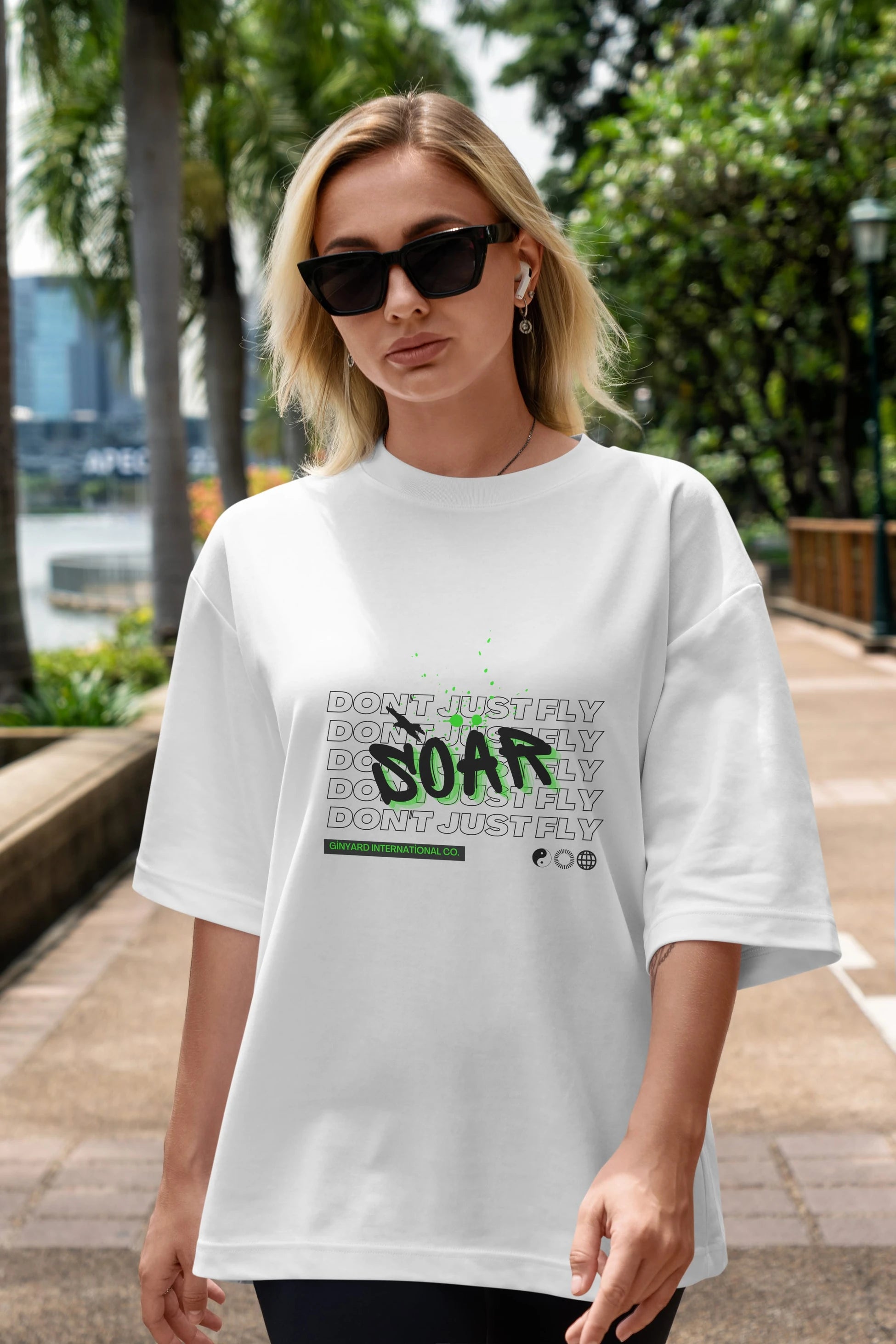 Soar Dont Just Fly Yazılı Ön Baskılı Oversize t-shirt Erkek Kadın Unisex