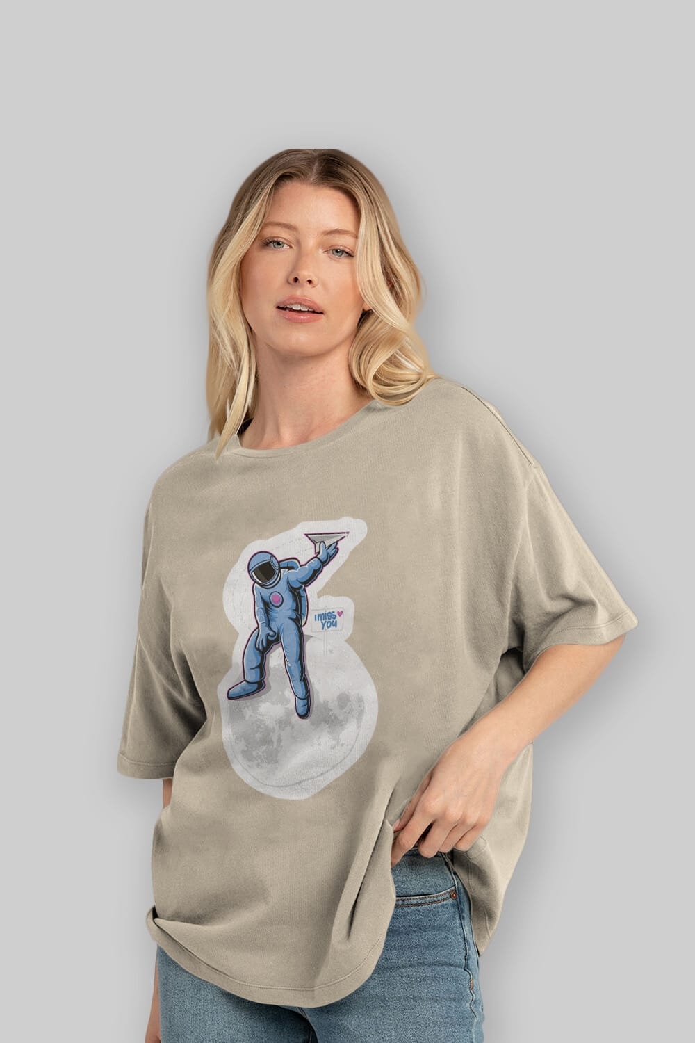 Astro Missing Earth Sticker Ön Baskılı Oversize t-shirt Erkek Kadın Unisex