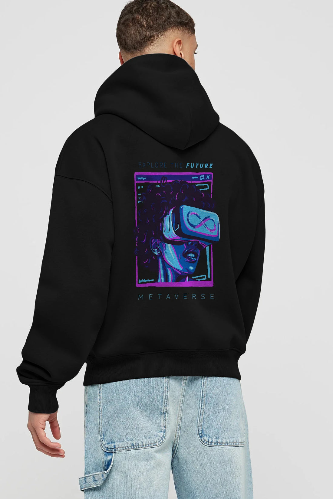 Metaverse Arka Baskılı Hoodie Oversize Kapüşonlu Sweatshirt Erkek Kadın Unisex