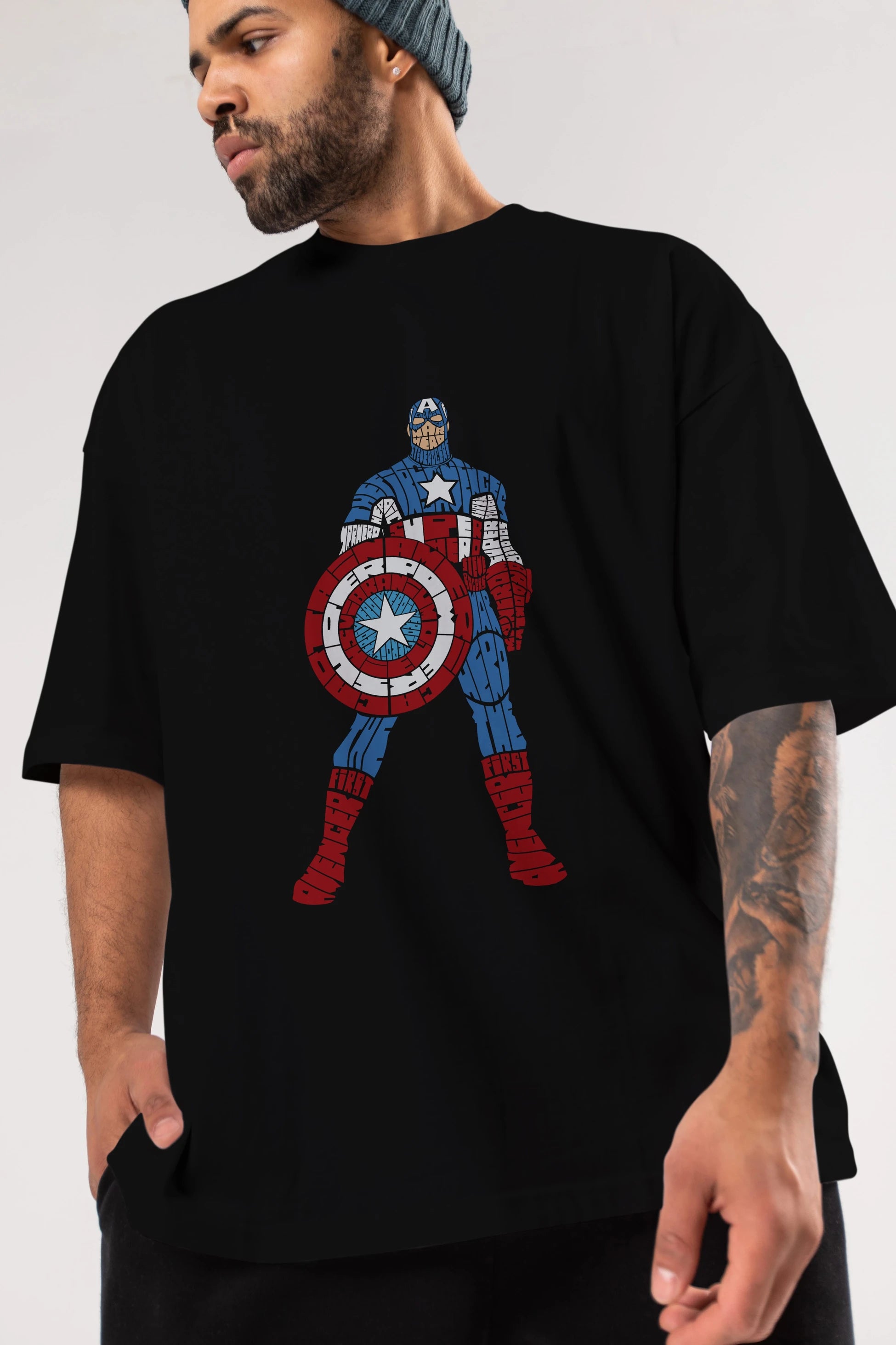Captain America Ön Baskılı Oversize t-shirt %100 pamuk Erkek Kadın Unisex