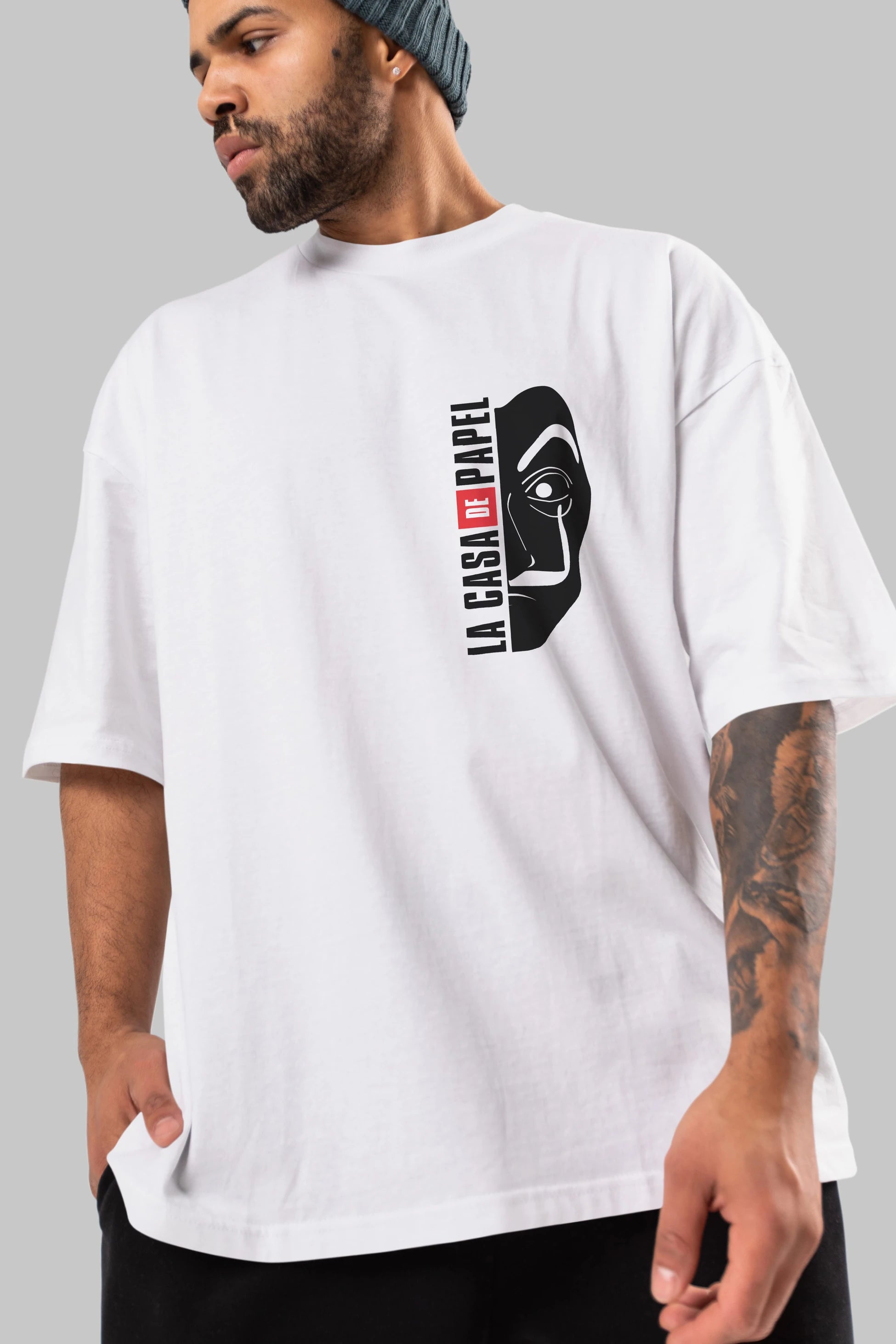 La Casa De Papel (3) Ön Sol Baskılı Oversize t-shirt Erkek Kadın Unisex %100 Pamuk Bisiklet Yaka tişort