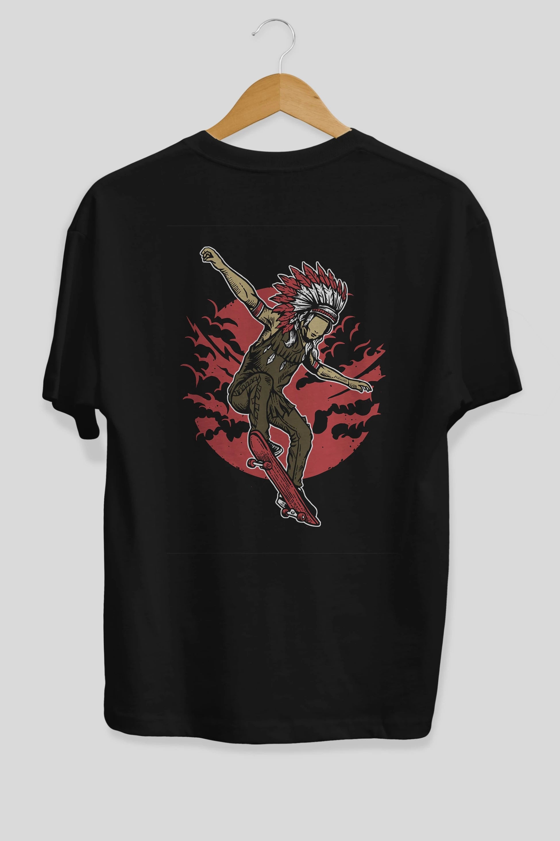 Indian Chief Skateboard Arka Baskılı Oversize t-shirt Erkek Kadın Unisex %100 Pamuk