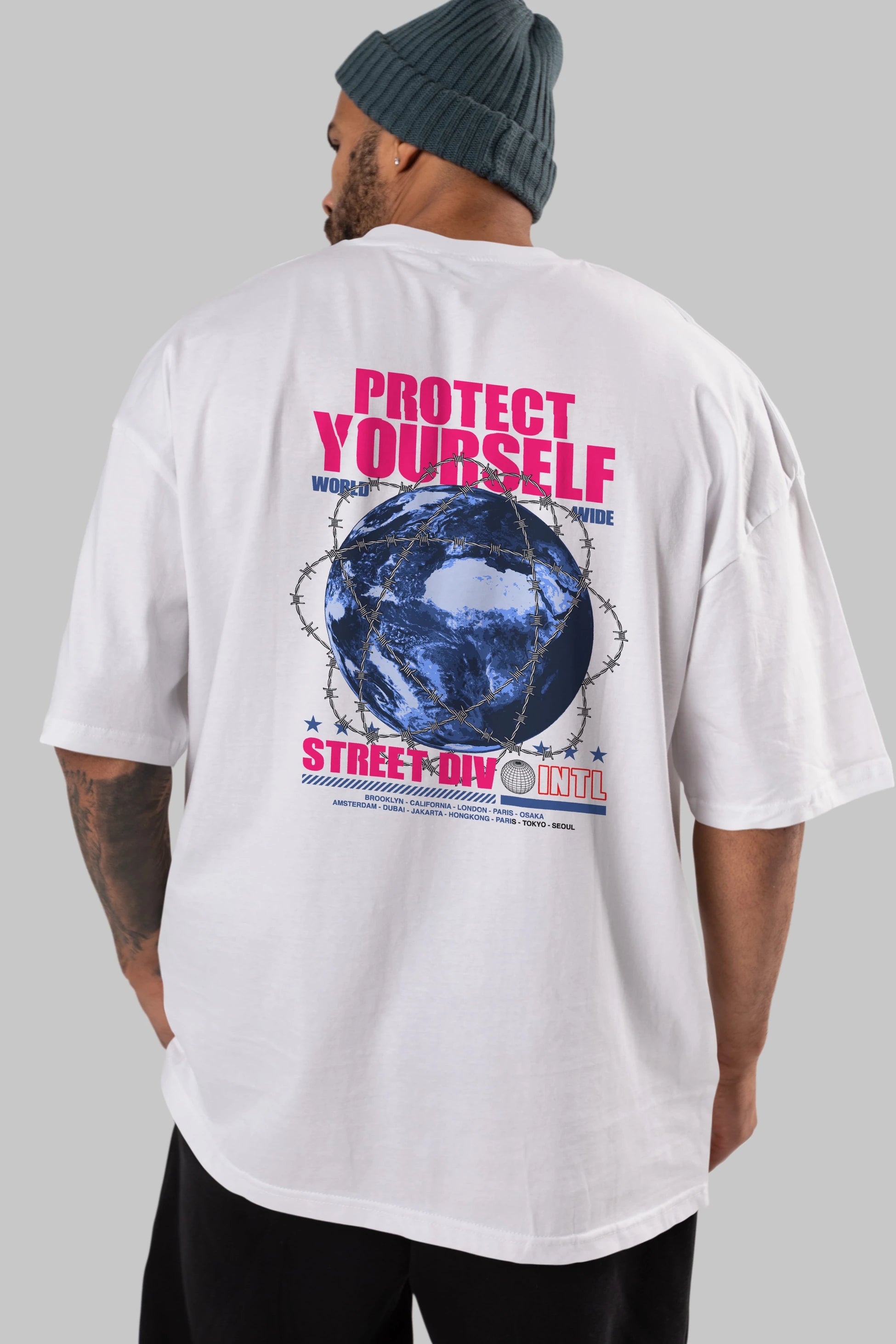 Protect Yourself Arka Baskılı Oversize t-shirt Erkek Kadın Unisex