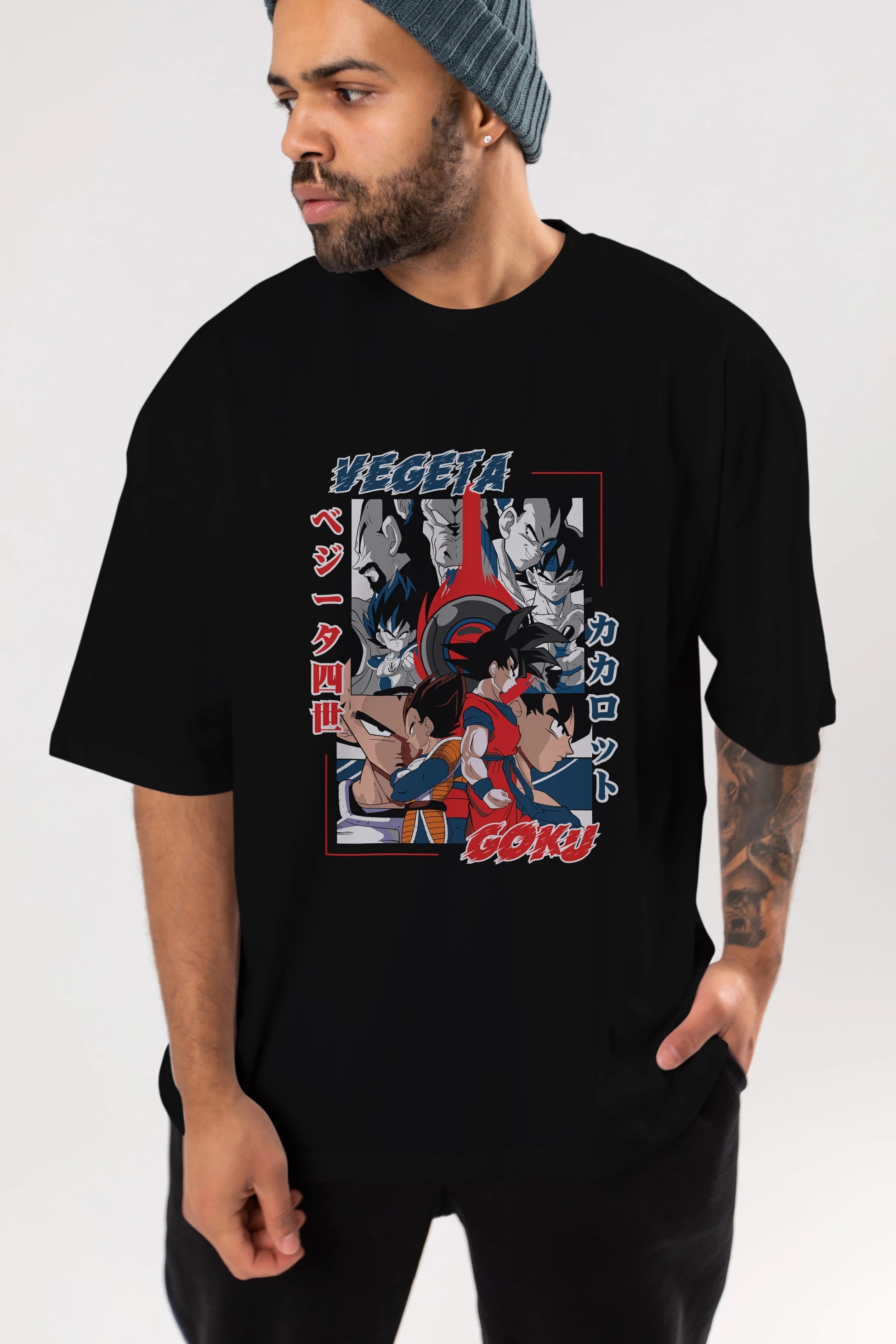 VEGETA VS GOKU Anime Ön Baskılı Oversize t-shirt %100 pamuk Erkek Kadın Unisex