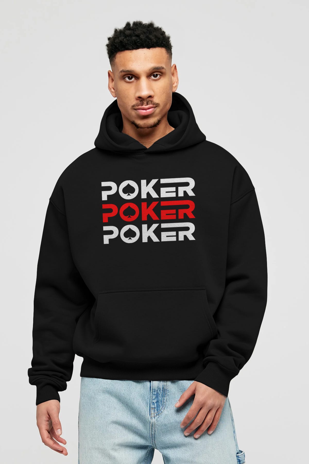 Poker Ön Baskılı Oversize Hoodie Kapüşonlu Sweatshirt Erkek Kadın Unisex