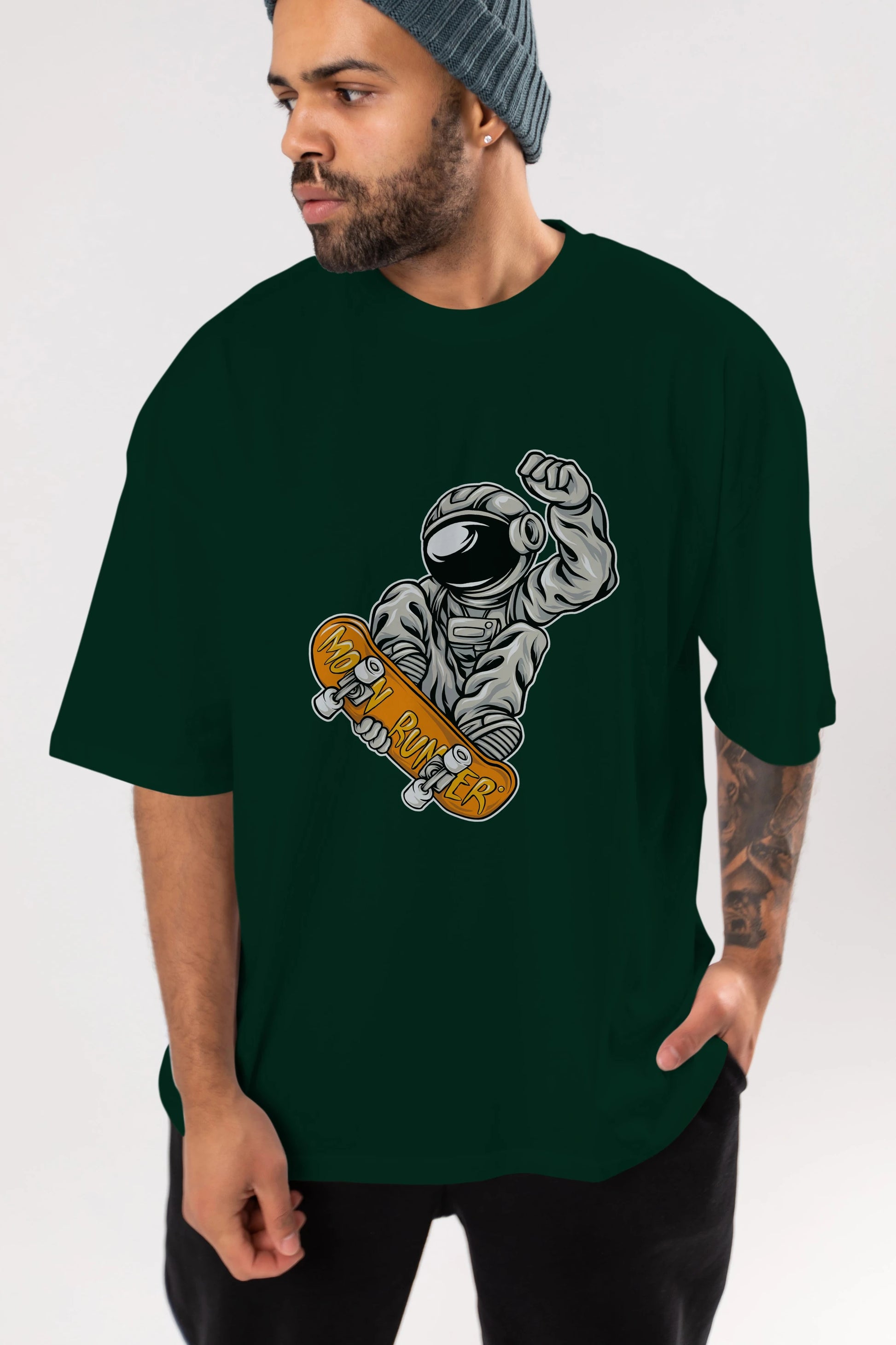 Moon Runner Ön Baskılı Oversize t-shirt Erkek Kadın Unisex