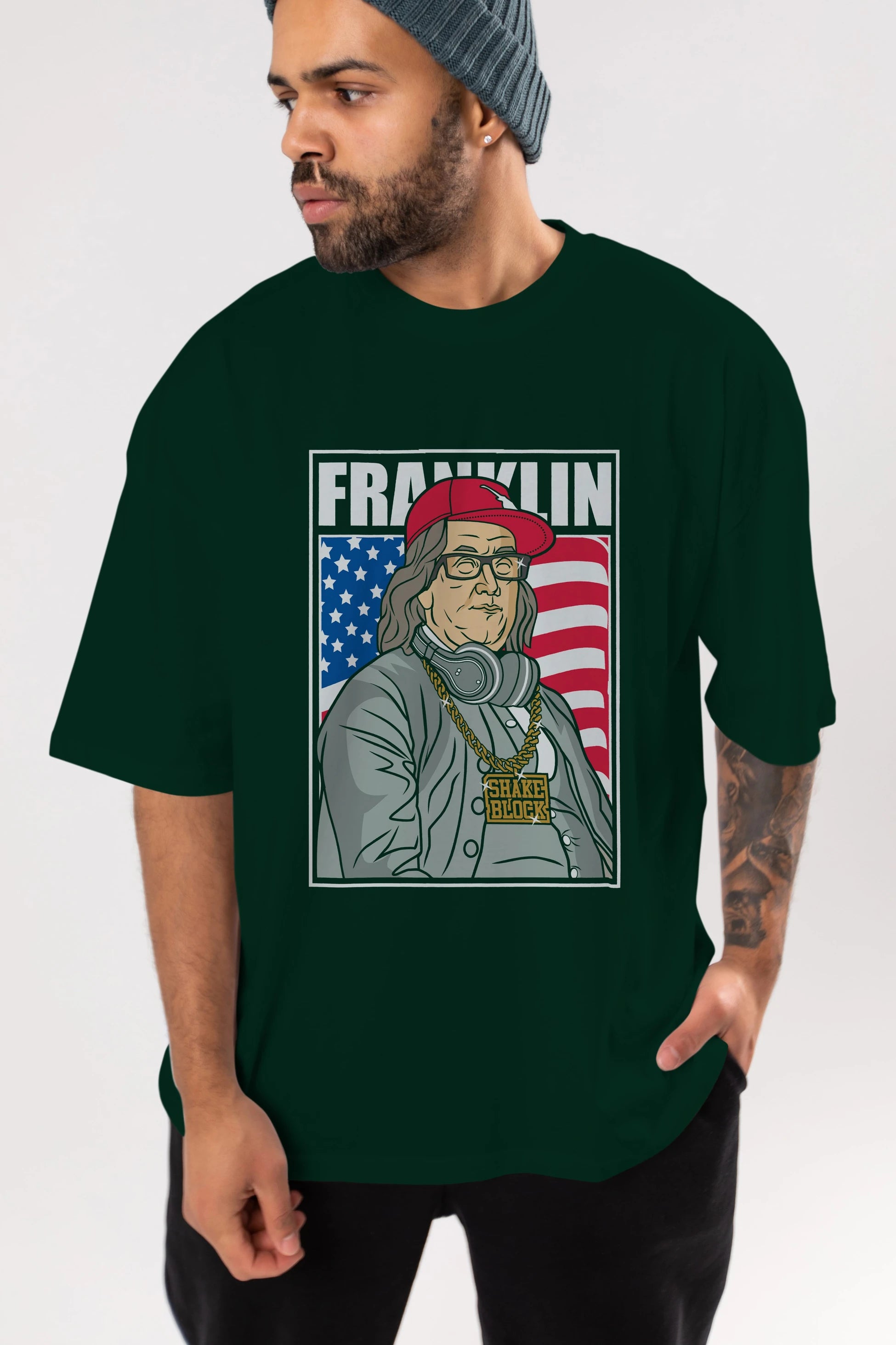 Franklin Rapper Ön Baskılı Oversize t-shirt Erkek Kadın Unisex %100 Pamuk tişort