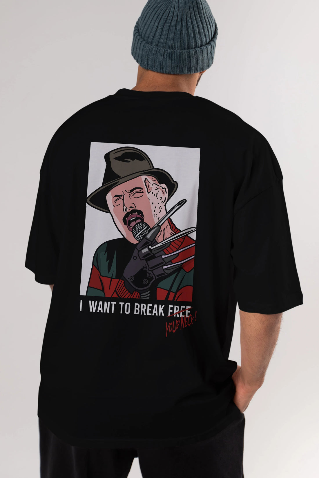Freddy Merkrueger Arka Baskılı Oversize t-shirt Erkek Kadın Unisex %100 Pamuk tişort