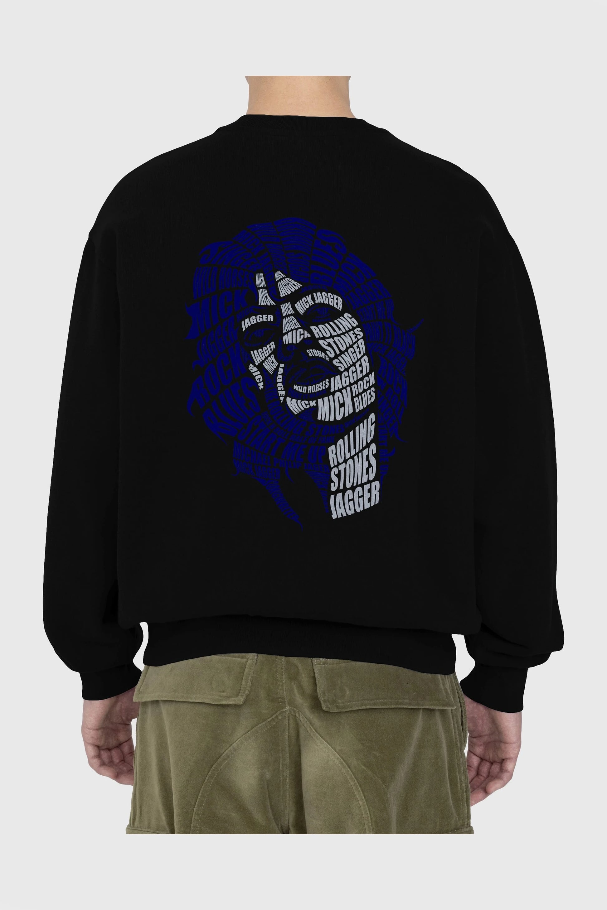 Mick Jagger Calligram Arka Baskılı Oversize Sweatshirt Erkek Kadın Unisex