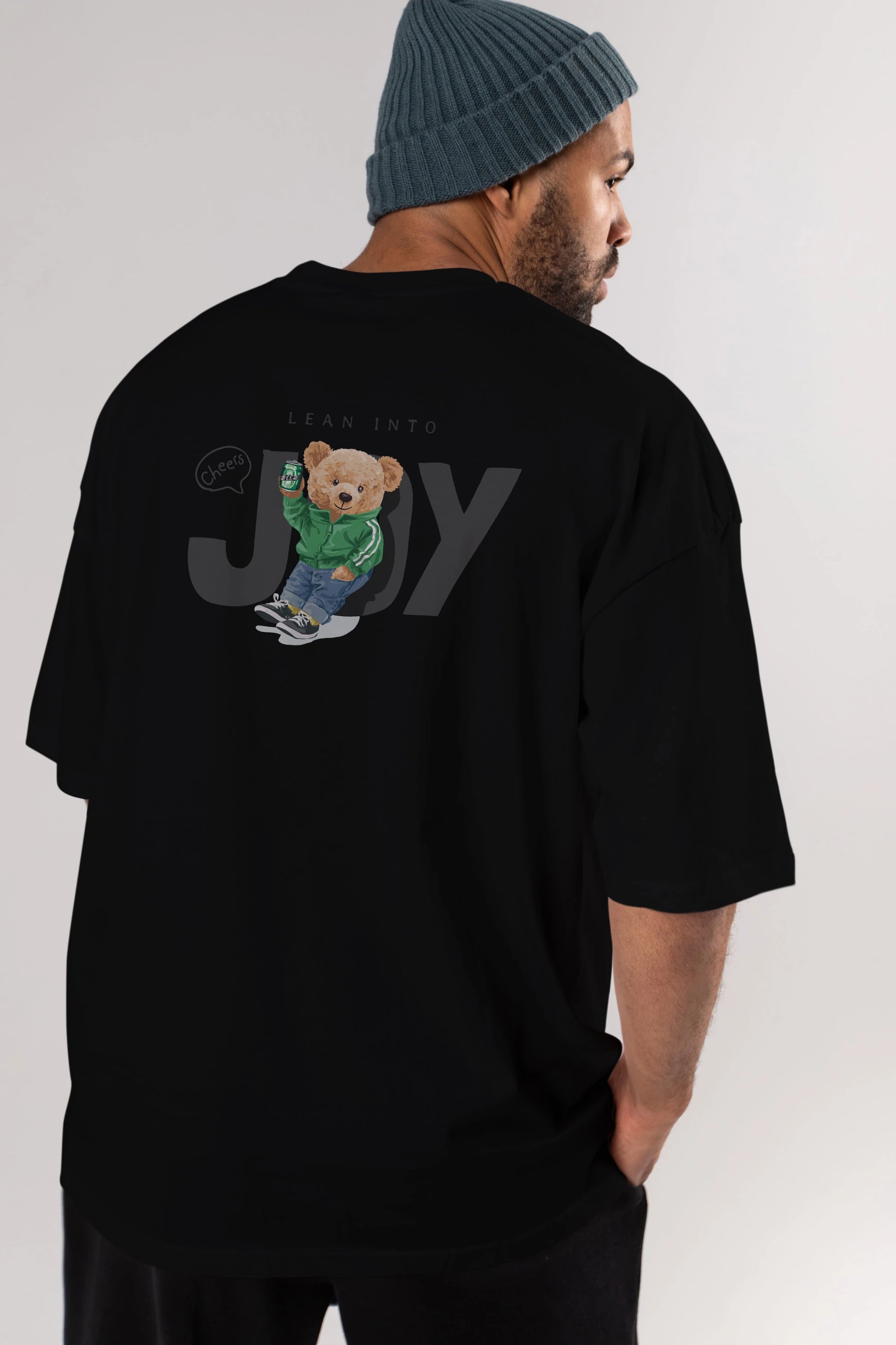 Teddy Bear Joy Arka Baskılı Oversize t-shirt Erkek Kadın Unisex %100 Pamuk