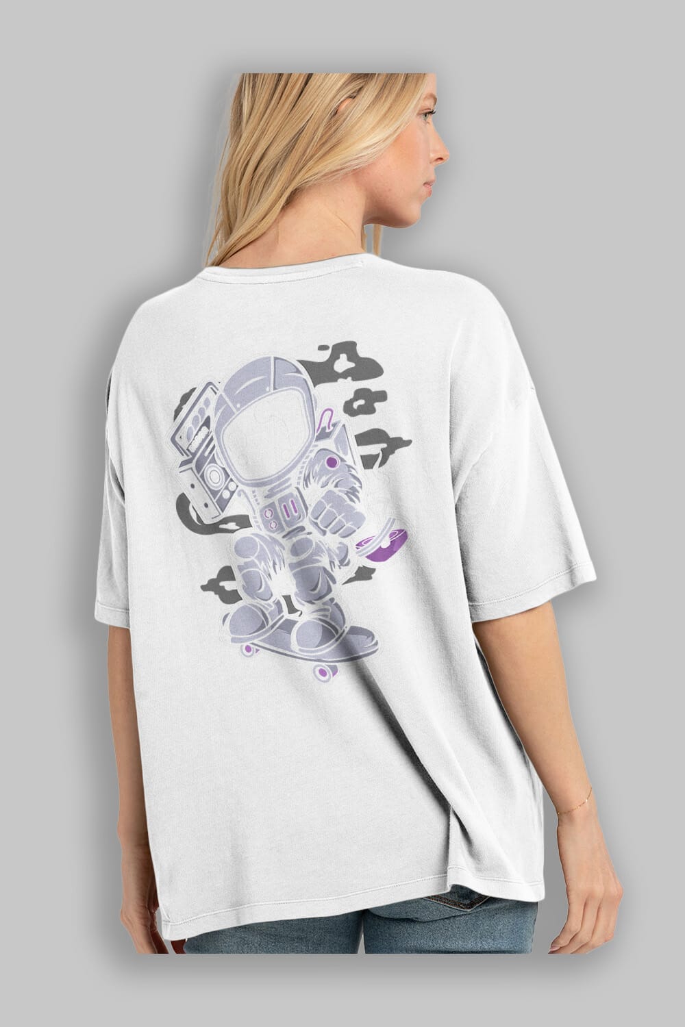 Astroanut Skater Boombox Arka Baskılı Oversize t-shirt Erkek Kadın Unisex