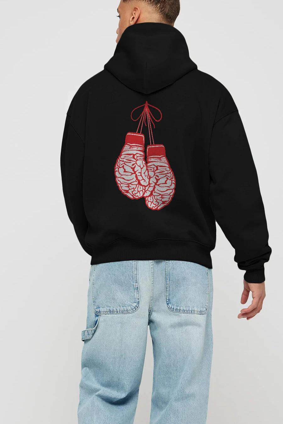 Brain Gloves Arka Baskılı Hoodie Oversize Kapüşonlu Sweatshirt Erkek Kadın Unisex