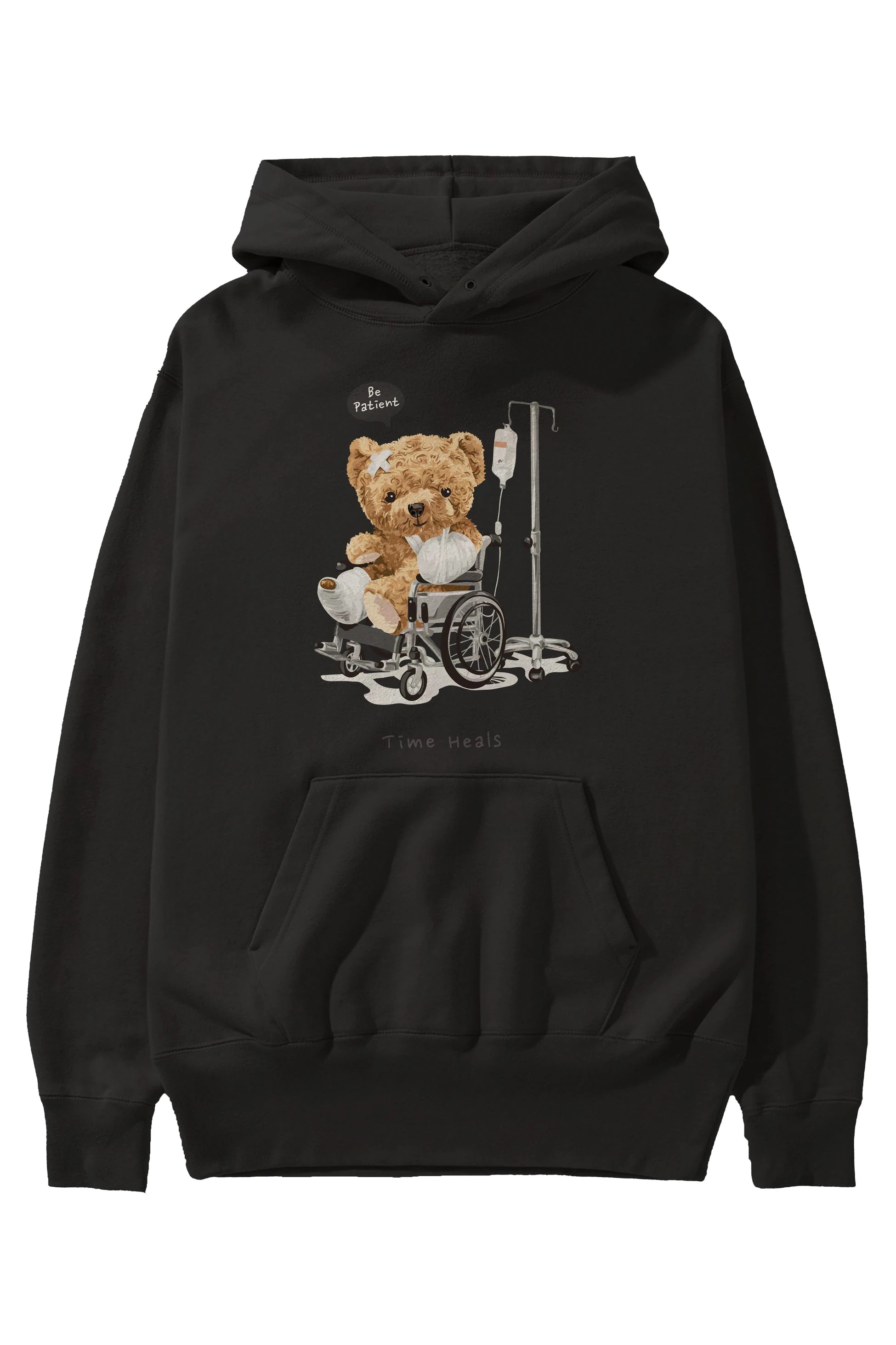 Teddy Bear Time Heals Ön Baskılı Hoodie Oversize Kapüşonlu Sweatshirt Erkek Kadın Unisex