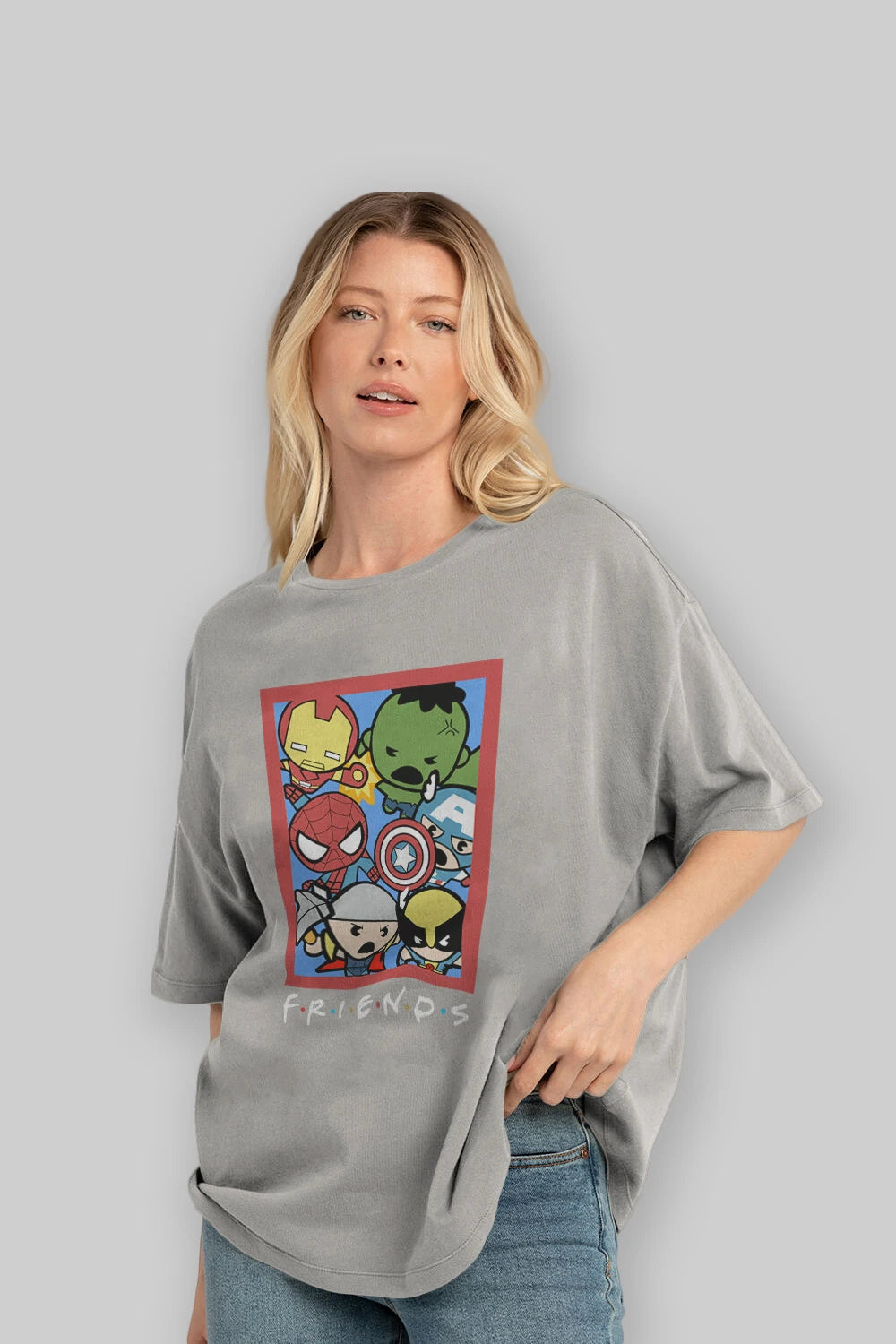 Friends Avenger Ön Baskılı Oversize t-shirt Erkek Kadın Unisex %100 Pamuk Bisiklet Yaka tişort