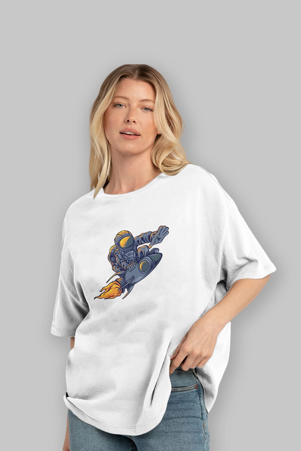 Astrocket Illustration Sticker Ön Baskılı Oversize t-shirt Erkek Kadın Unisex