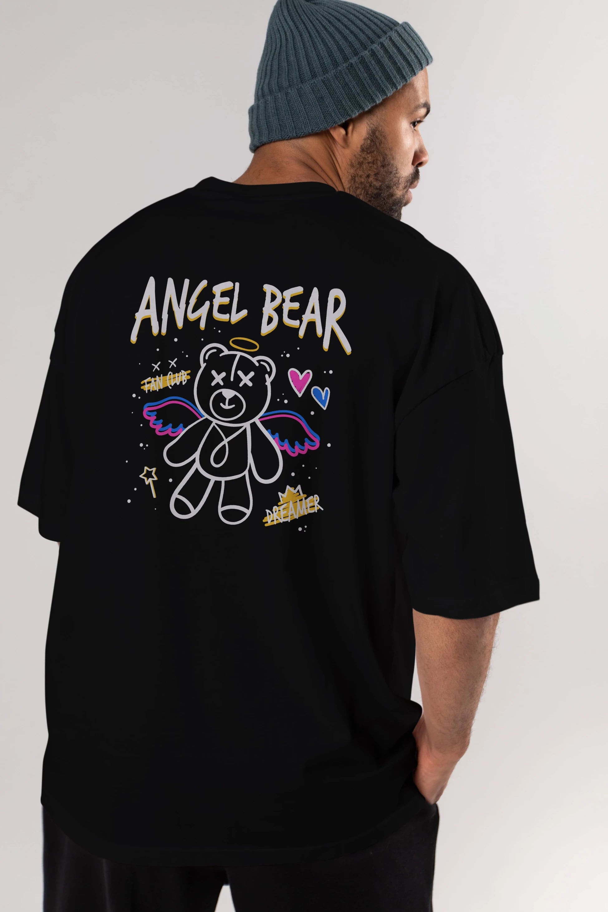 Angel Bear Arka Baskılı Oversize t-shirt Erkek Kadın Unisex