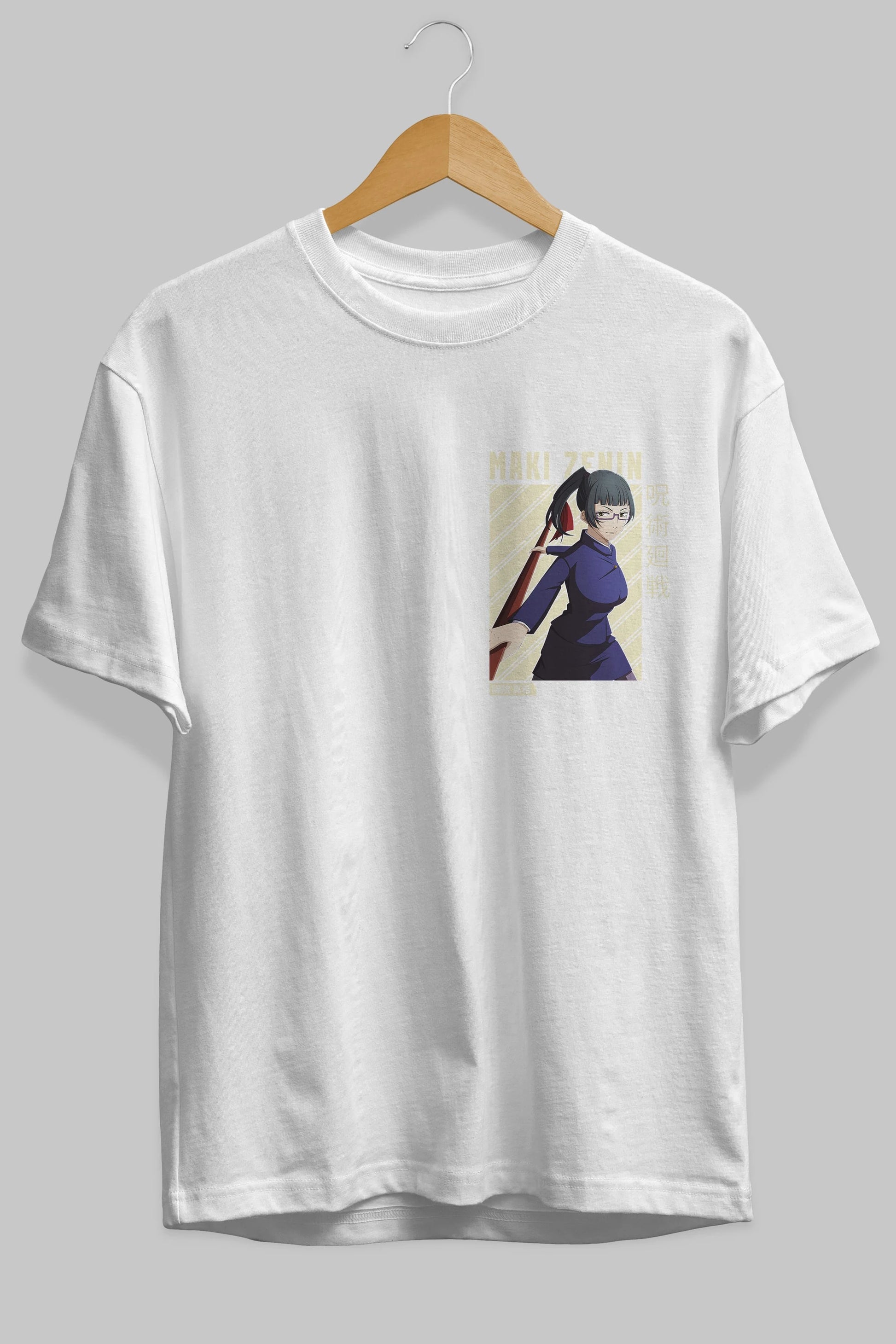Maki Zenin CHAİNSAWMAN Ön Sol Baskılı Oversize t-shirt Erkek Kadın Unisex %100 Pamuk Bisiklet Yaka tişort