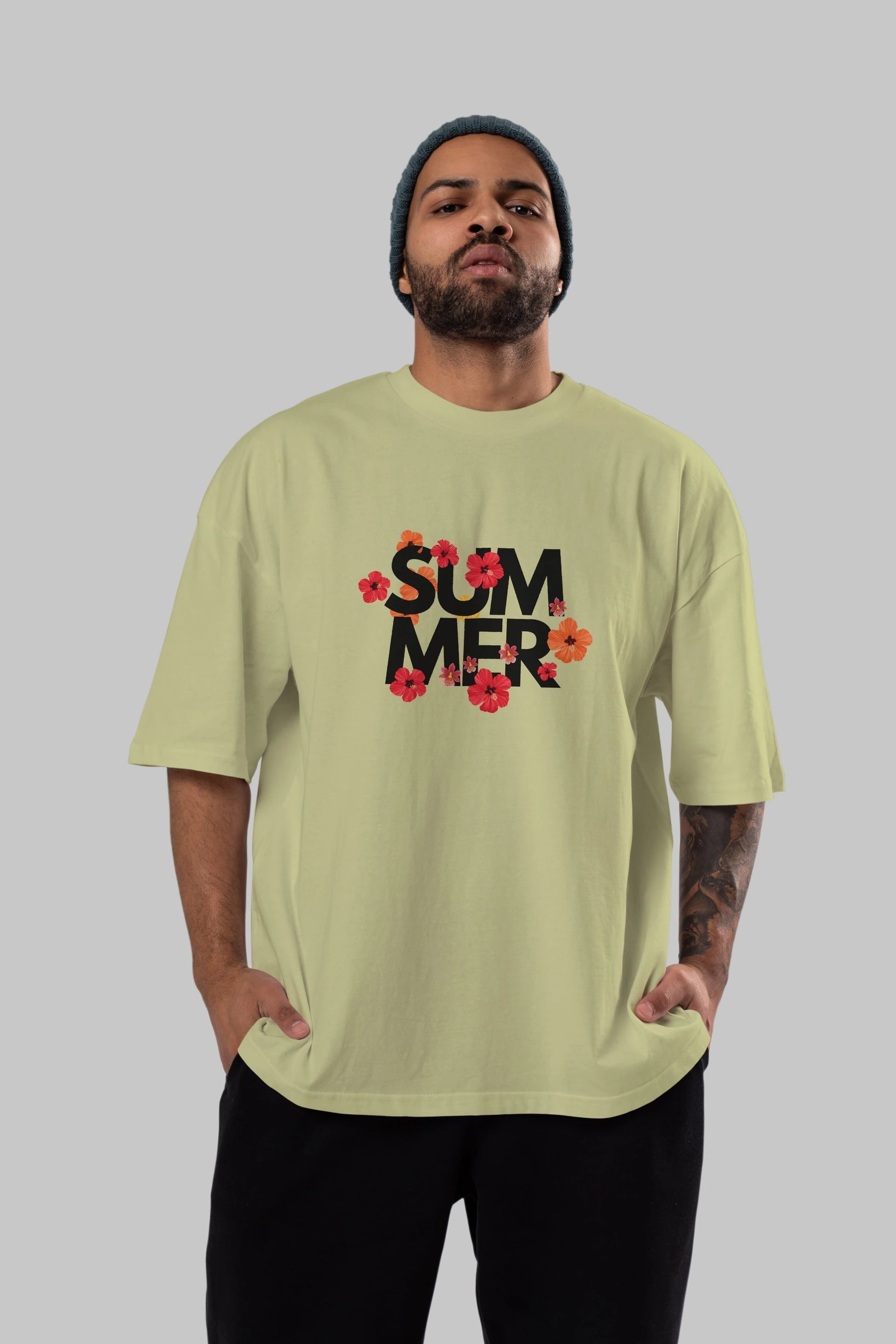 Summer Yazılı 2 Ön Baskılı Oversize t-shirt Erkek Kadın Unisex