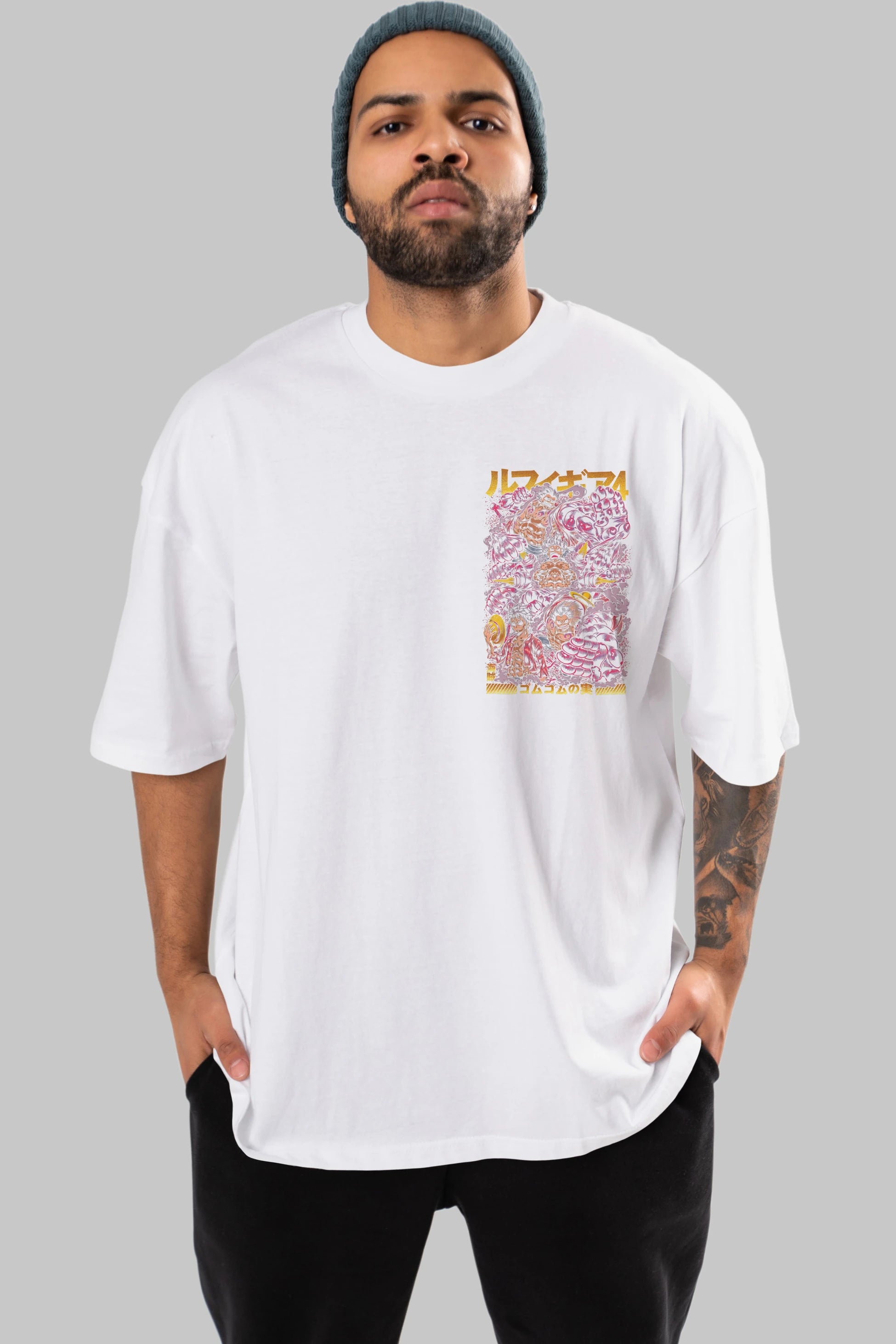 MONKEY D. LUFFY (2) Ön Sol Baskılı Oversize t-shirt Erkek Kadın Unisex %100 Pamuk Bisiklet Yaka tişort