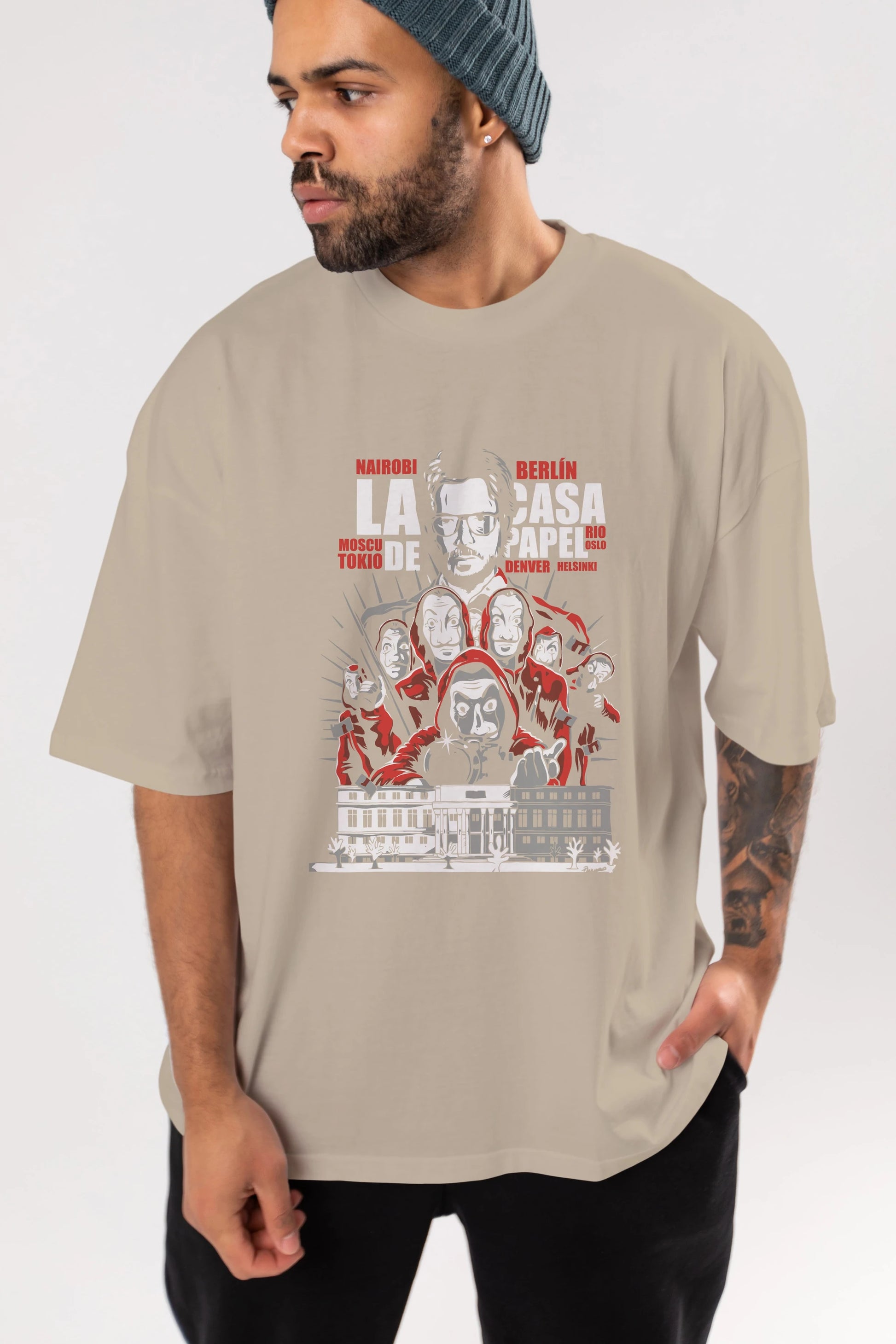 La Casa De Papel (2) Ön Baskılı Oversize t-shirt Erkek Kadın Unisex %100 Pamuk Bisiklet Yaka tişort