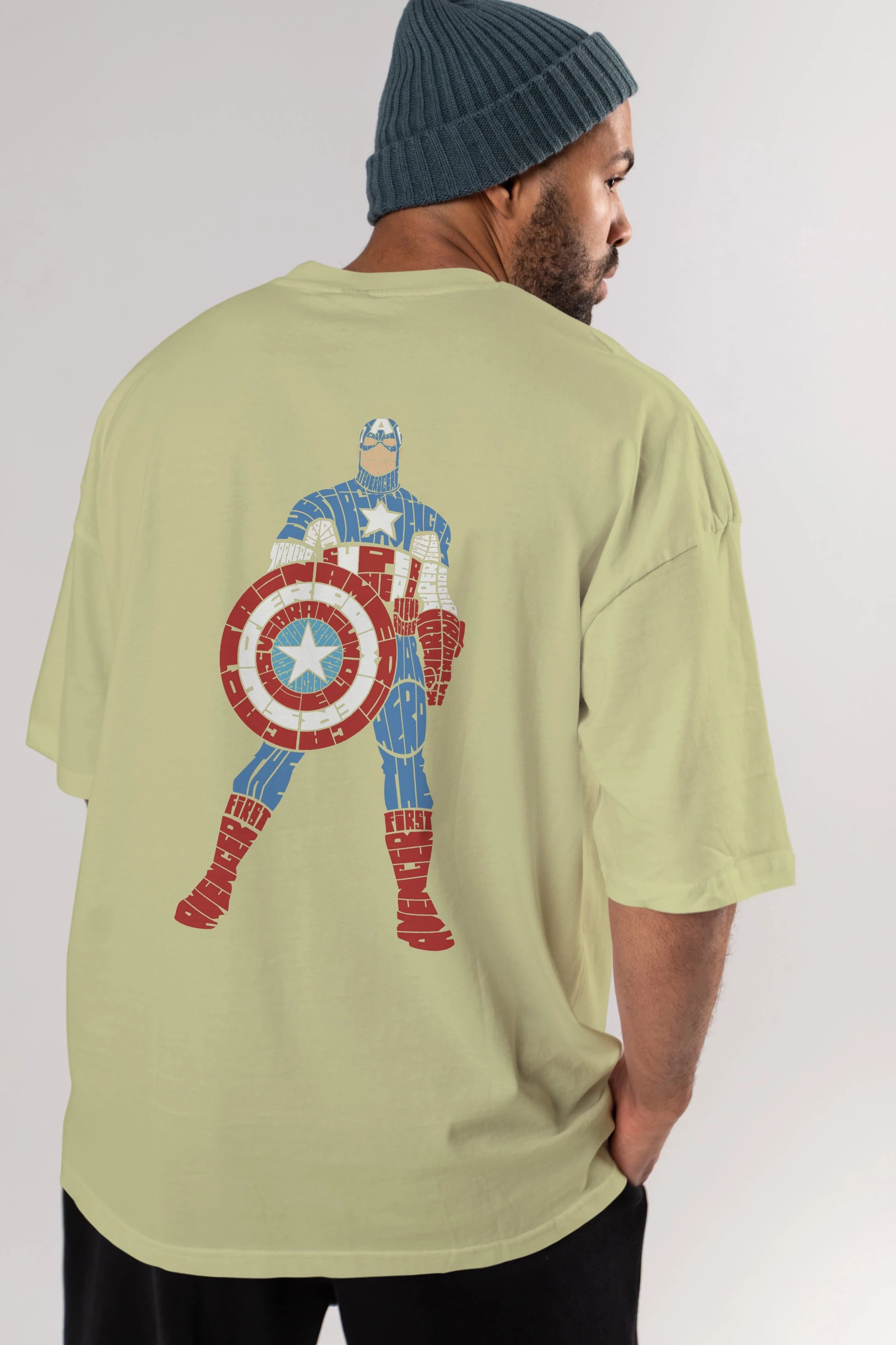Captain America Arka Baskılı Oversize t-shirt %100 pamuk Erkek Kadın Unisex