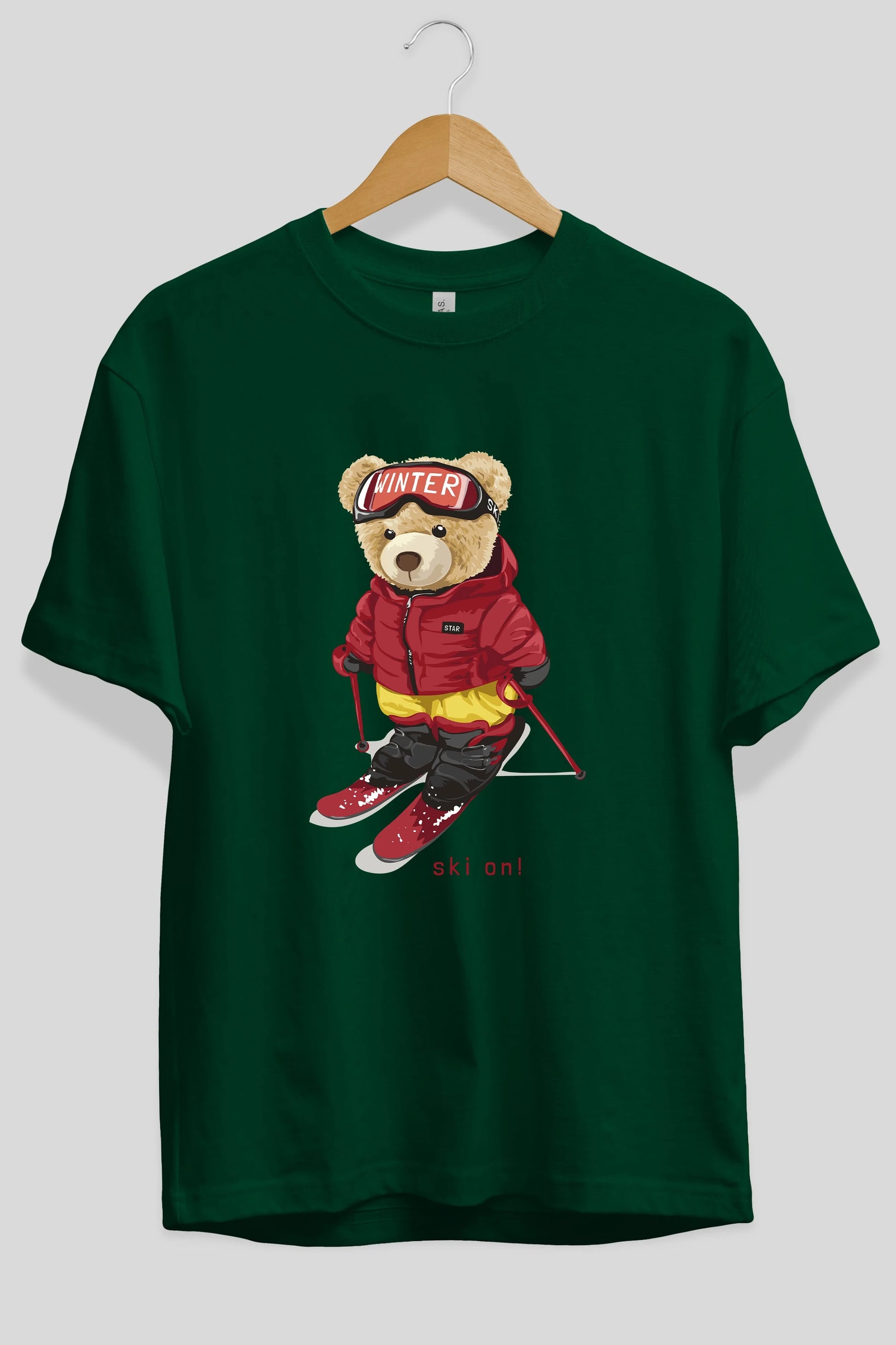 Teddy Bear Ski On Ön Baskılı Oversize t-shirt Erkek Kadın Unisex %100 Pamuk