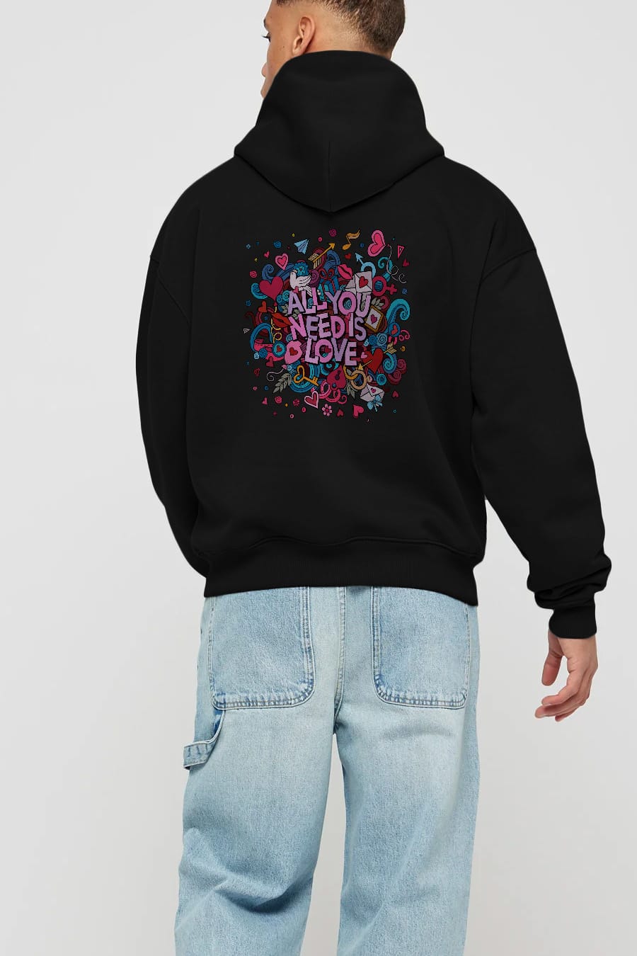 Cute Fun Colorful Heart Art Love Arka Baskılı Oversize Hoodie Kapüşonlu Sweatshirt Erkek Kadın Unisex