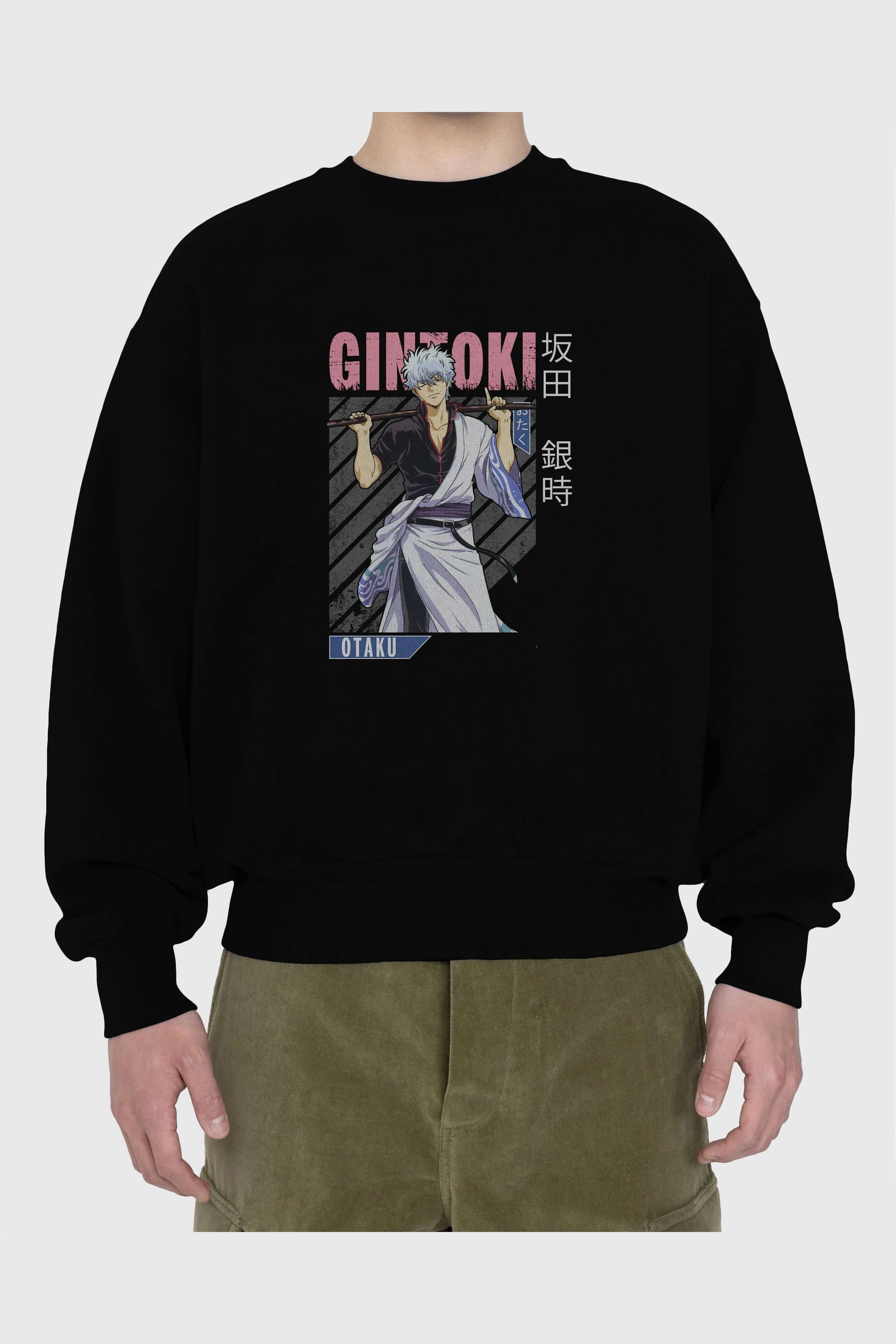 Gintoki Sakata GINTAMA 3 Anime Ön Baskılı Oversize Sweatshirt Erkek Kadın Unisex