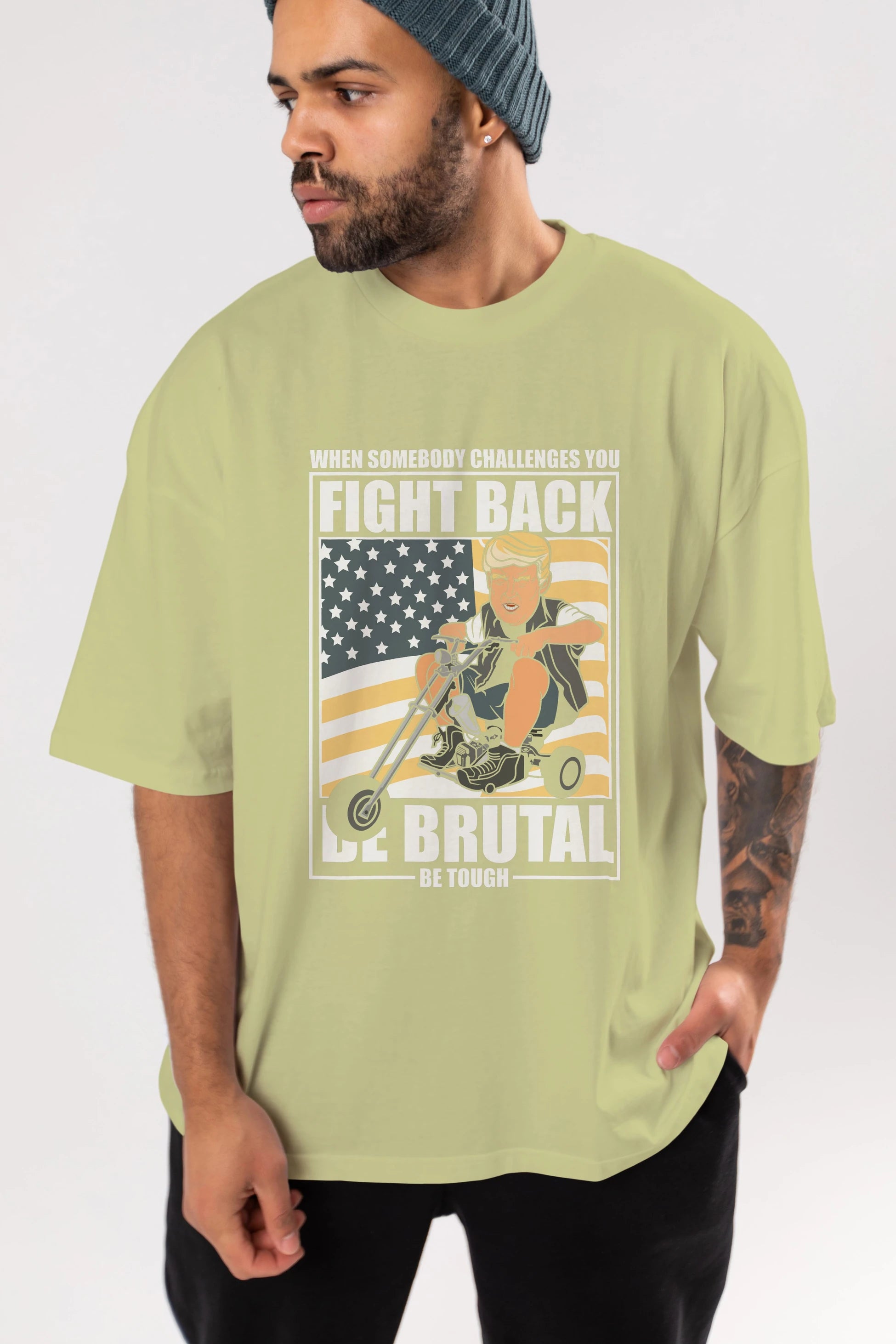 Trump Biker Ön Baskılı Oversize t-shirt Erkek Kadın Unisex %100 Pamuk tişort