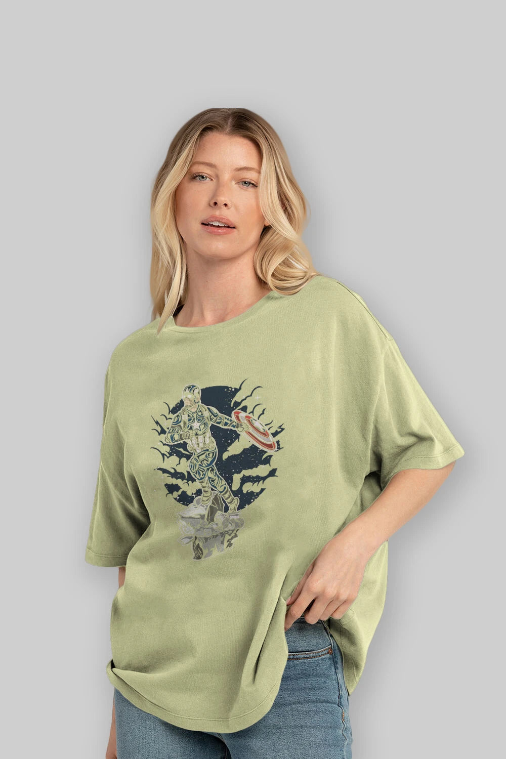 CAPTAIN AMERICA Ön Baskılı Oversize t-shirt Erkek Kadın Unisex %100 Pamuk tişort