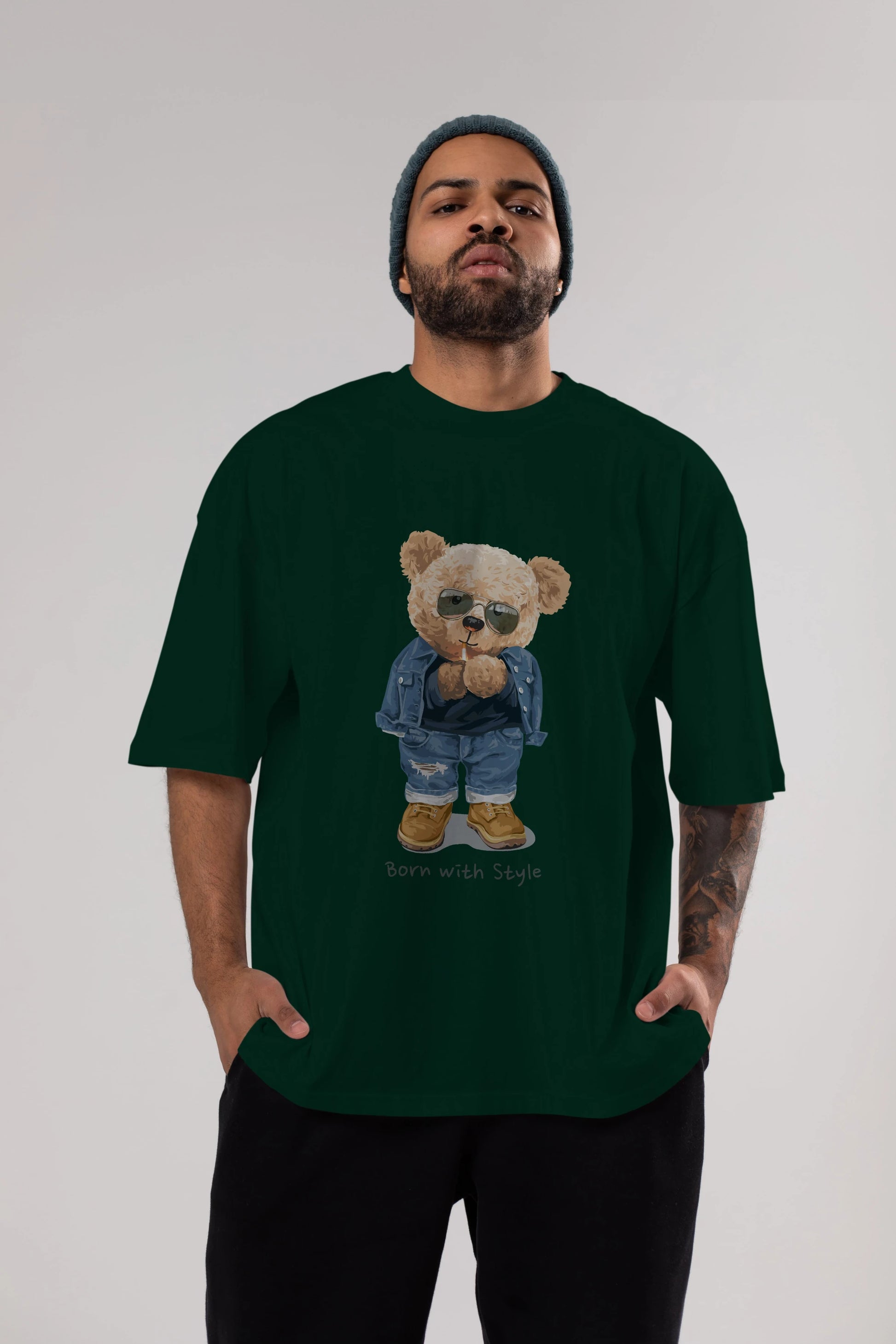 Teddy Bear Born With Style Ön Baskılı Oversize t-shirt Erkek Kadın Unisex %100 Pamuk