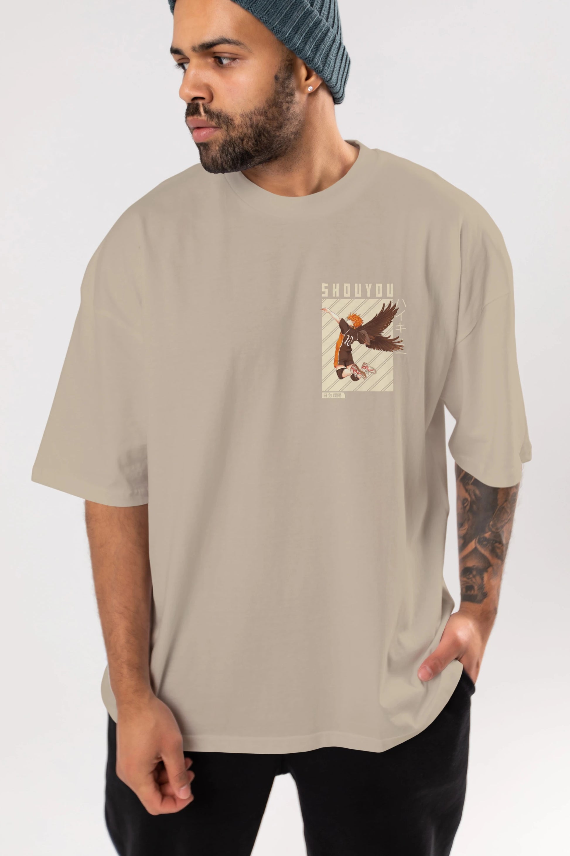 Shouyou Hinata 3 Ön Sol Baskılı Oversize t-shirt Erkek Kadın Unisex %100 Pamuk Bisiklet Yaka tişort