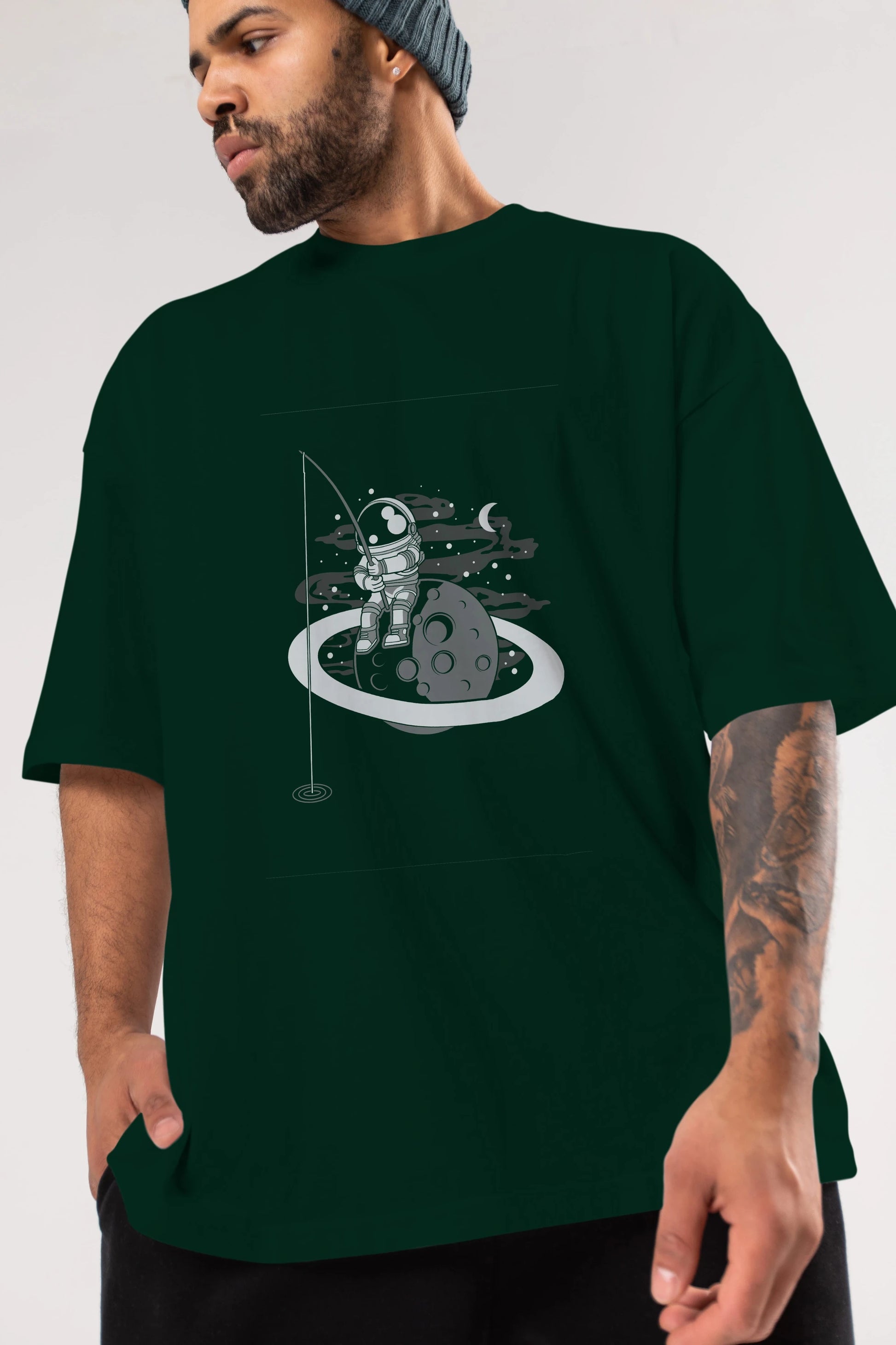 Astronaut  Fishing Ön Baskılı Oversize t-shirt Erkek Kadın Unisex