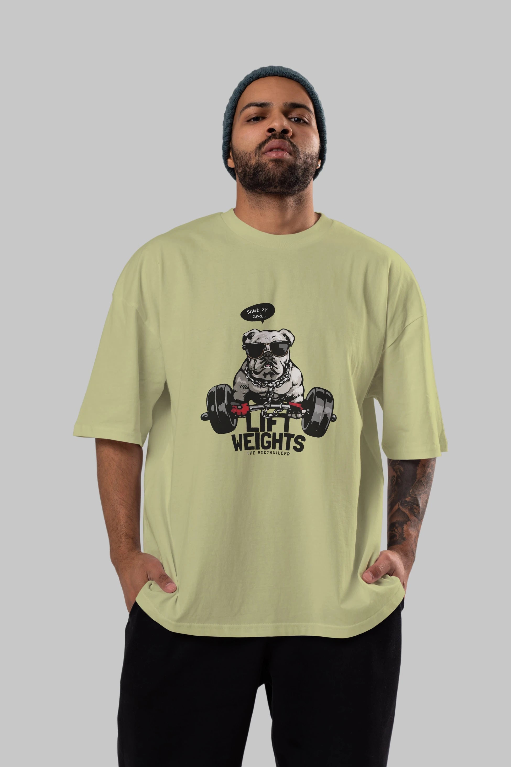 Teddy Bear Lift Weights Ön Baskılı Oversize t-shirt Erkek Kadın Unisex %100 Pamuk