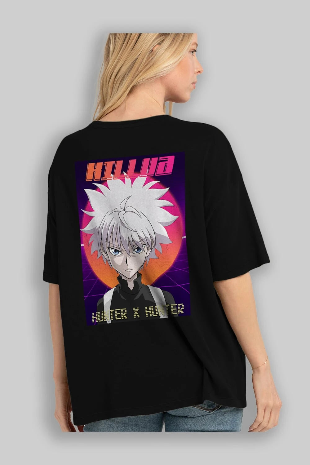 Killua Zoldyck 12 1 Anime Arka Baskılı Oversize t-shirt Erkek Kadın Unisex